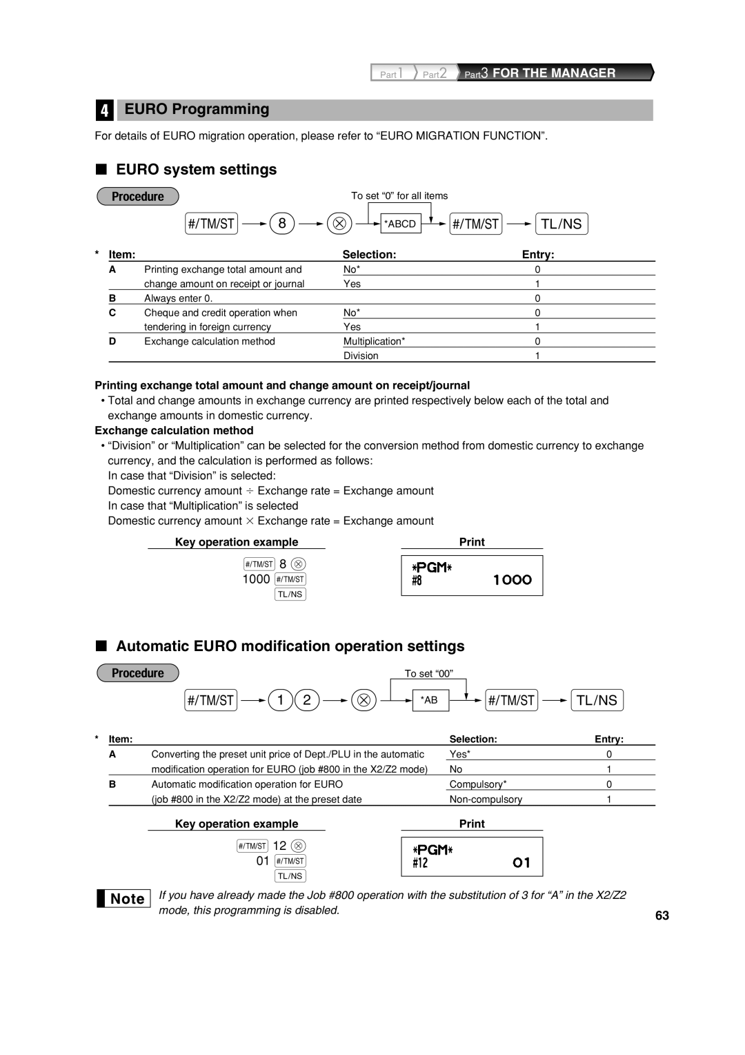 Sharp XE-A113 instruction manual Euro Programming, Euro system settings, Automatic Euro modification operation settings 