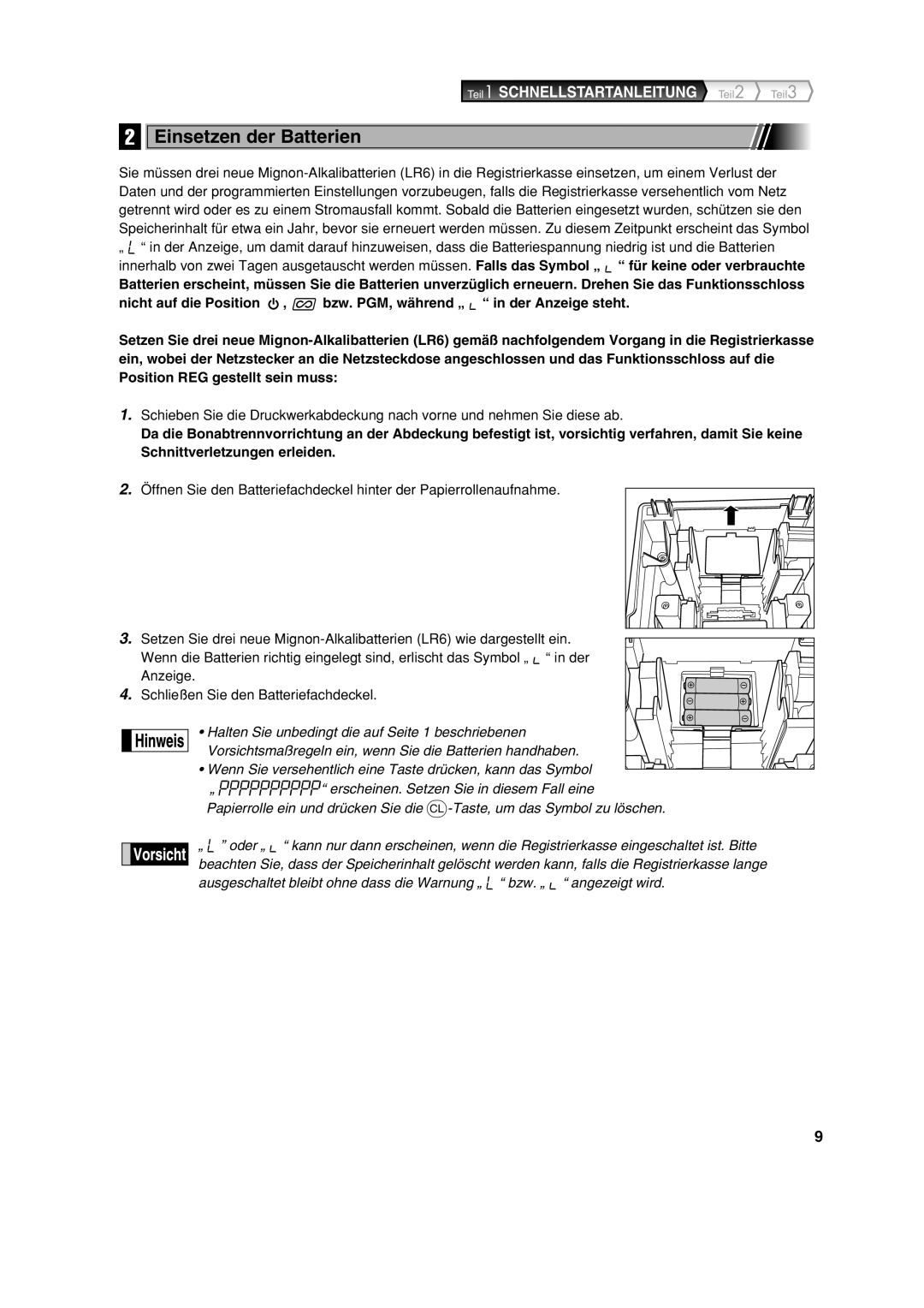 Sharp XE-A113 instruction manual Einsetzen der Batterien 