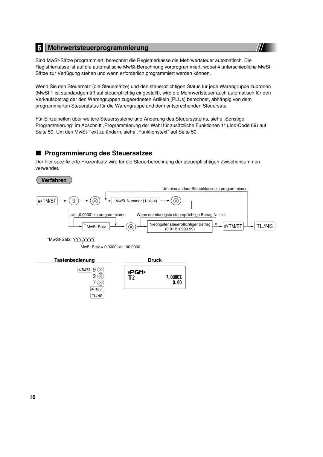 Sharp XE-A113 instruction manual Mehrwertsteuerprogrammierung, Programmierung des Steuersatzes 