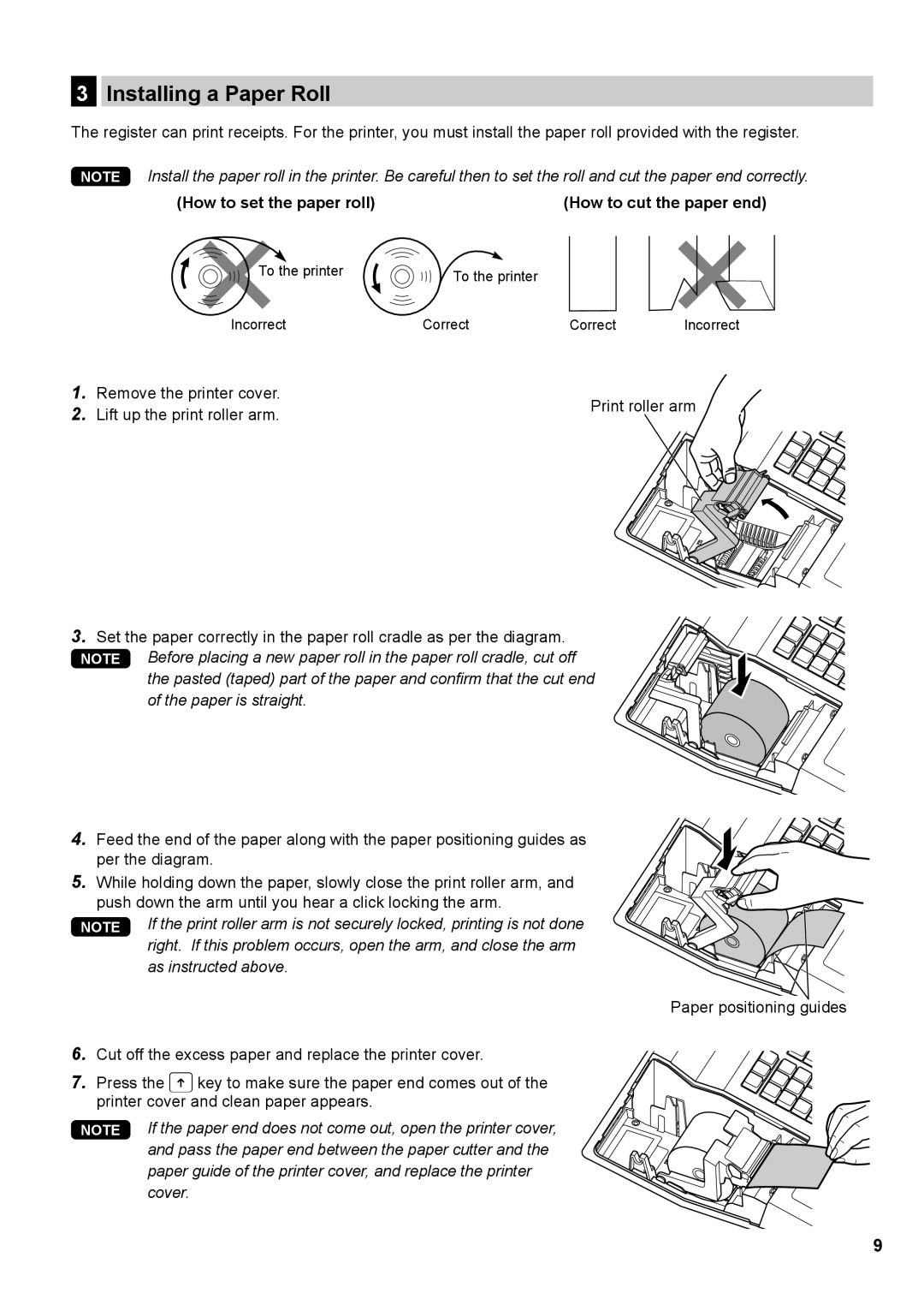 Sharp XE-A137, XE-A147 instruction manual Installing a Paper Roll, How to set the paper roll How to cut the paper end 