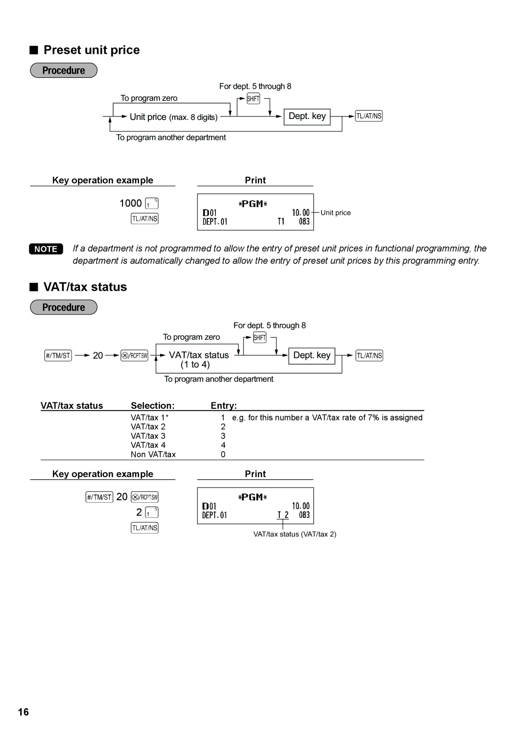 Sharp XE-A147, XE-A137 instruction manual Preset unit price, VAT/tax status 