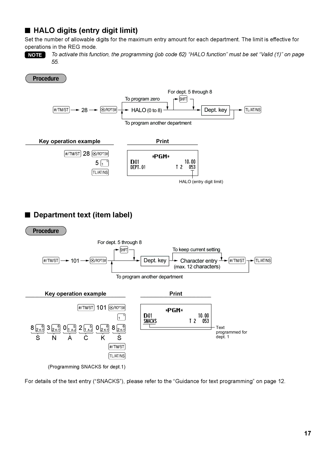 Sharp XE-A137, XE-A147 instruction manual Halo digits entry digit limit, Department text item label 