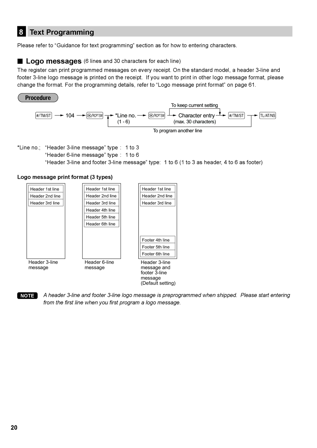 Sharp XE-A147, XE-A137 instruction manual Text Programming, Logo message print format 3 types 