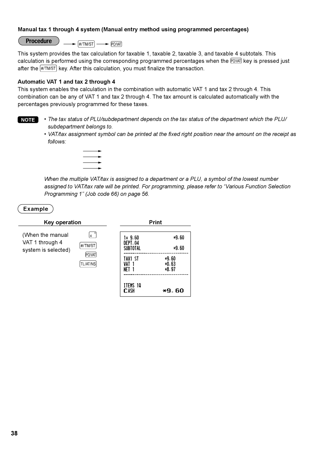 Sharp XE-A147, XE-A137 instruction manual Automatic VAT 1 and tax 2 through, Example Key operation 