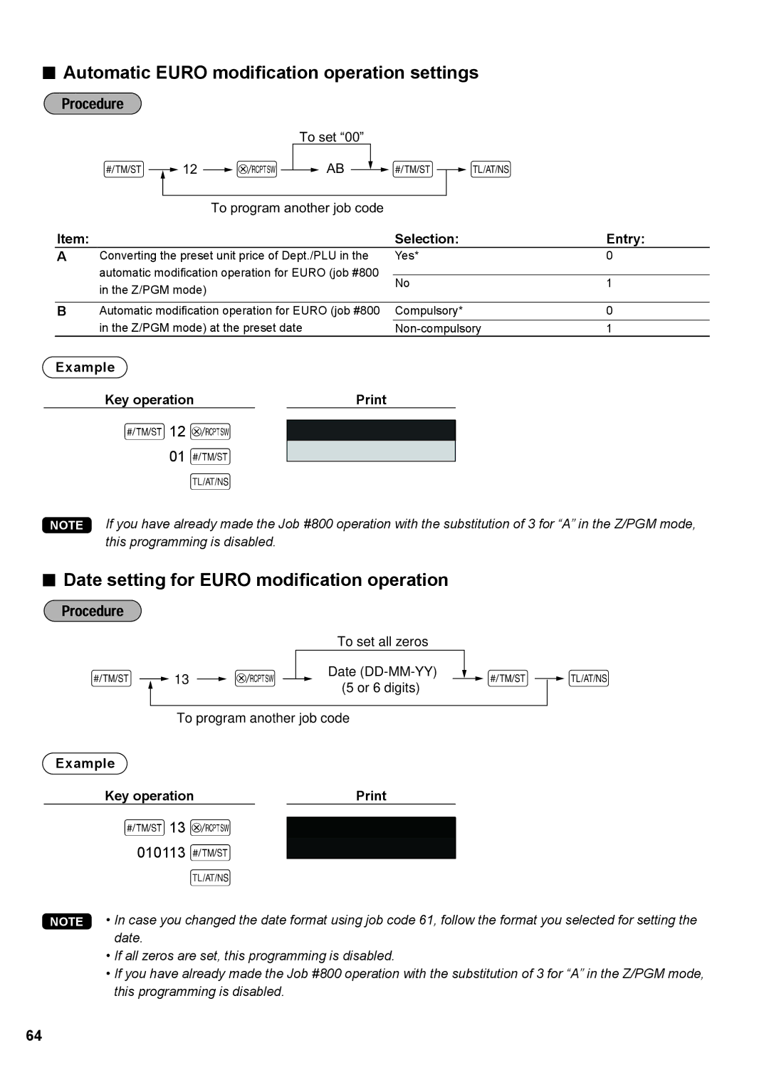 Sharp XE-A147, XE-A137 01 s, Automatic Euro modification operation settings, Date setting for Euro modification operation 