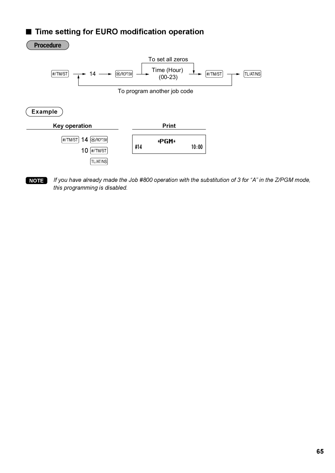 Sharp XE-A137, XE-A147 instruction manual 10 s, Time setting for Euro modification operation 