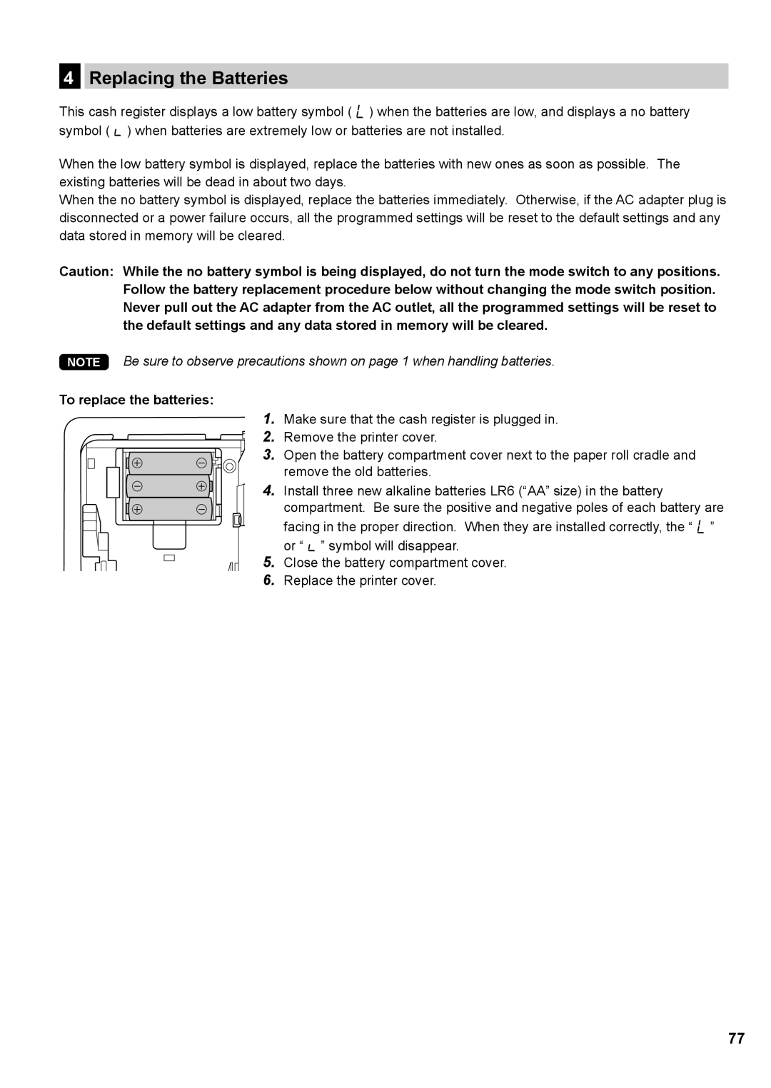 Sharp XE-A137, XE-A147 instruction manual Replacing the Batteries, To replace the batteries 