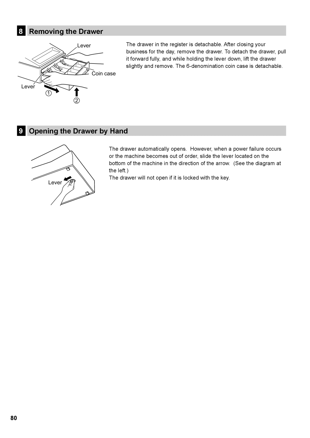 Sharp XE-A147, XE-A137 instruction manual Removing the Drawer, Opening the Drawer by Hand 