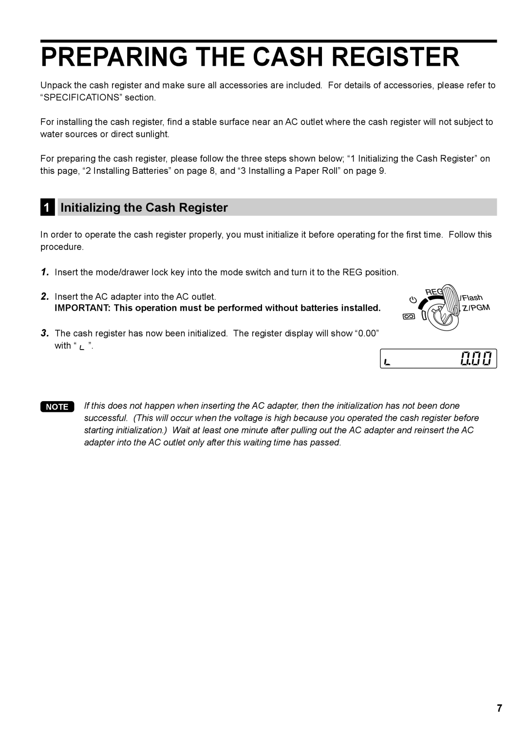 Sharp XE-A137, XE-A147 instruction manual Preparing the Cash Register, Initializing the Cash Register 