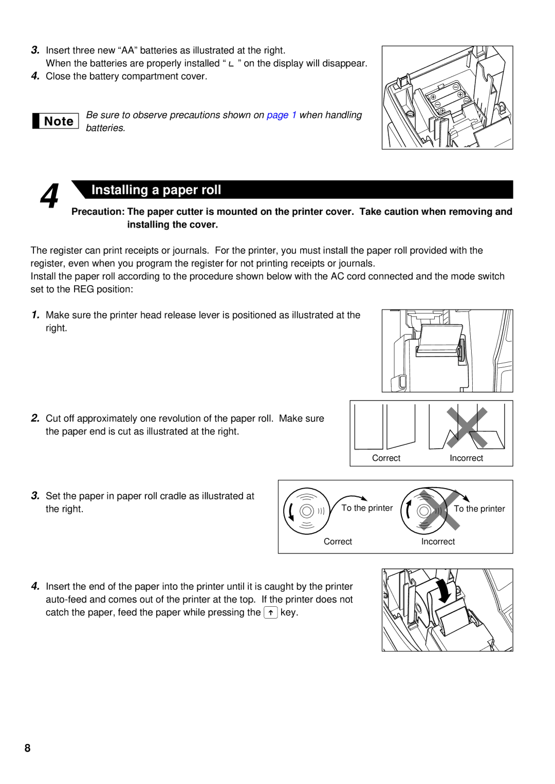 Sharp XE-A201 instruction manual Installing a paper roll 