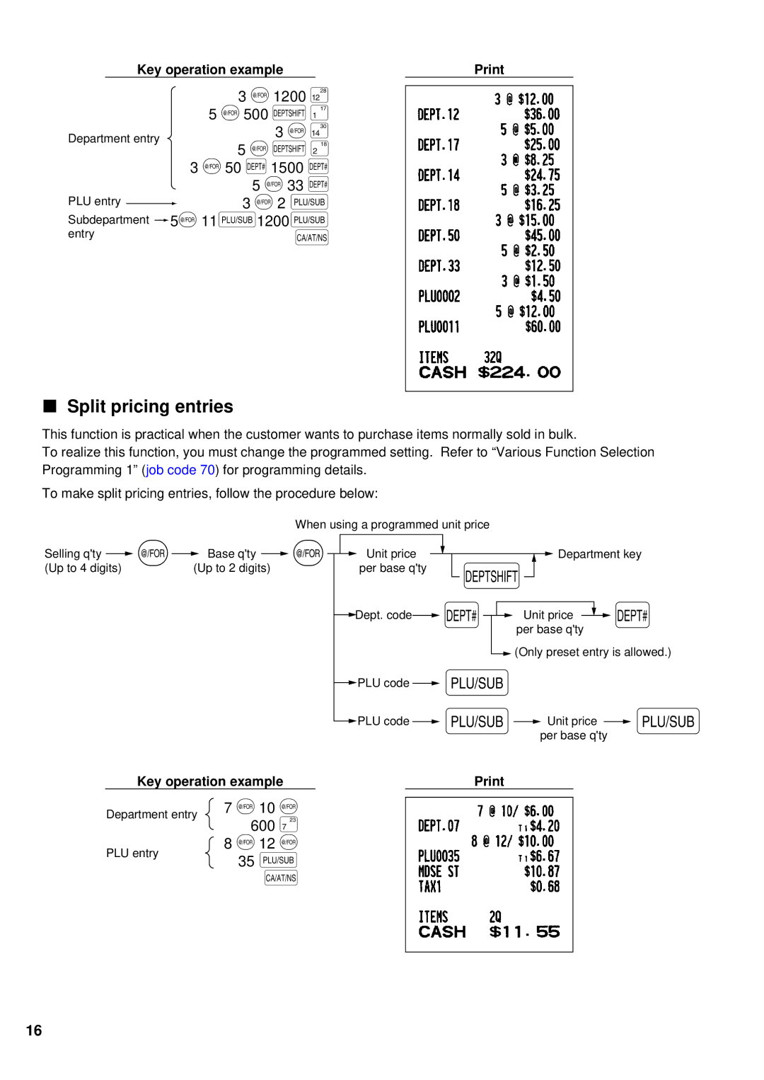 Sharp XE-A201 instruction manual Split pricing entries 