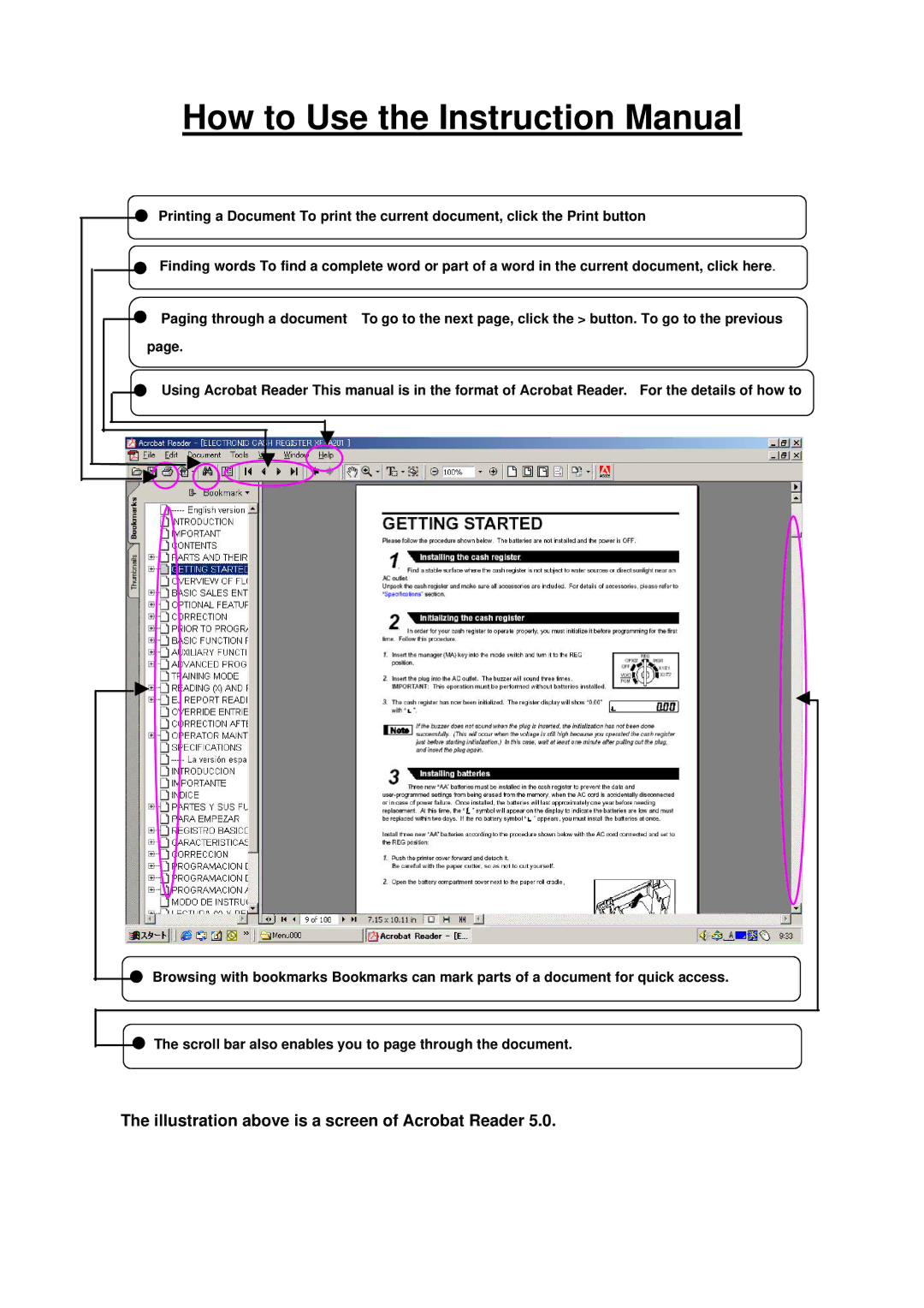 Sharp XE-A201 instruction manual Illustration above is a screen of Acrobat Reader 