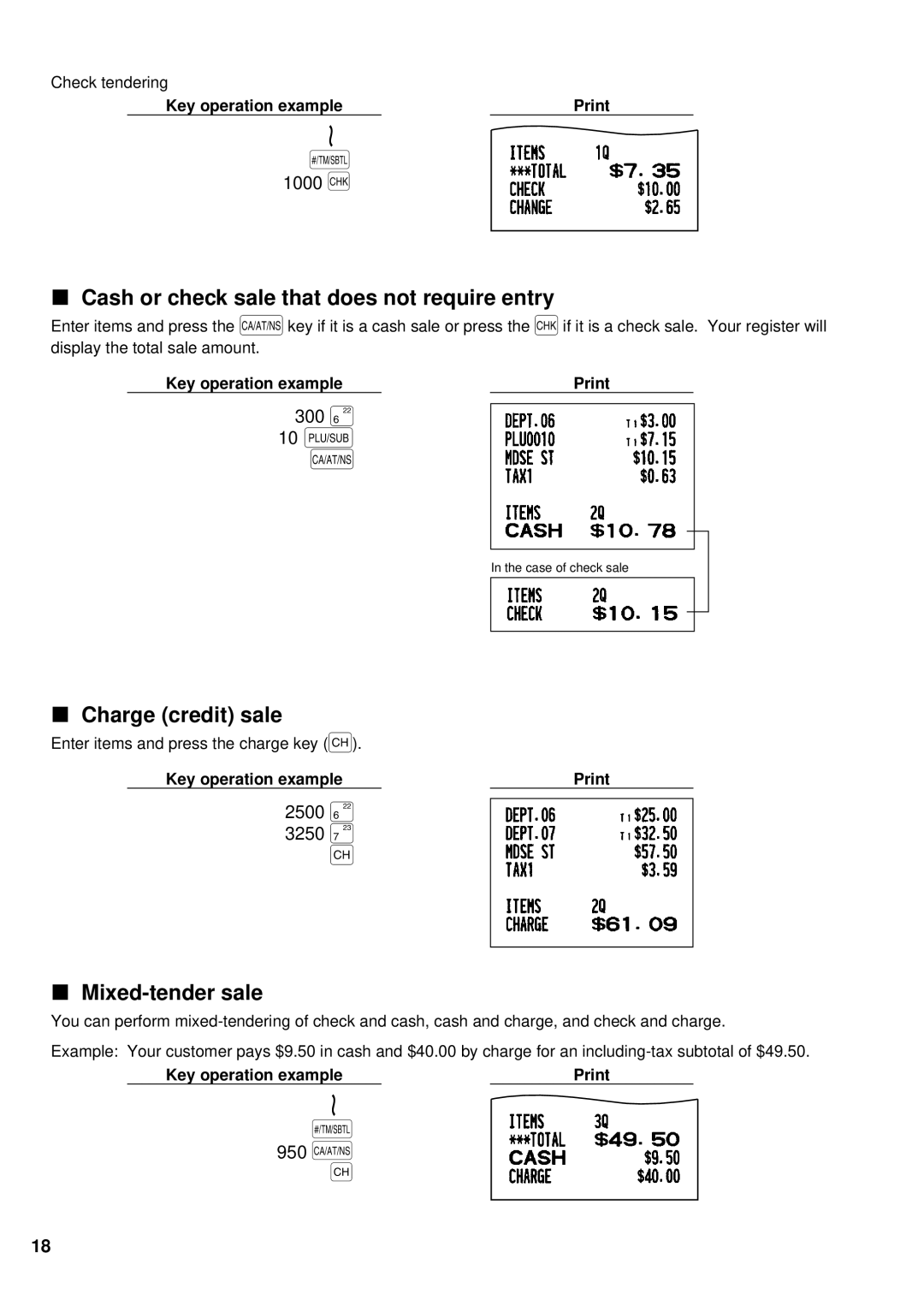 Sharp XE-A201 300 +, Cash or check sale that does not require entry, Charge credit sale, Mixed-tender sale 
