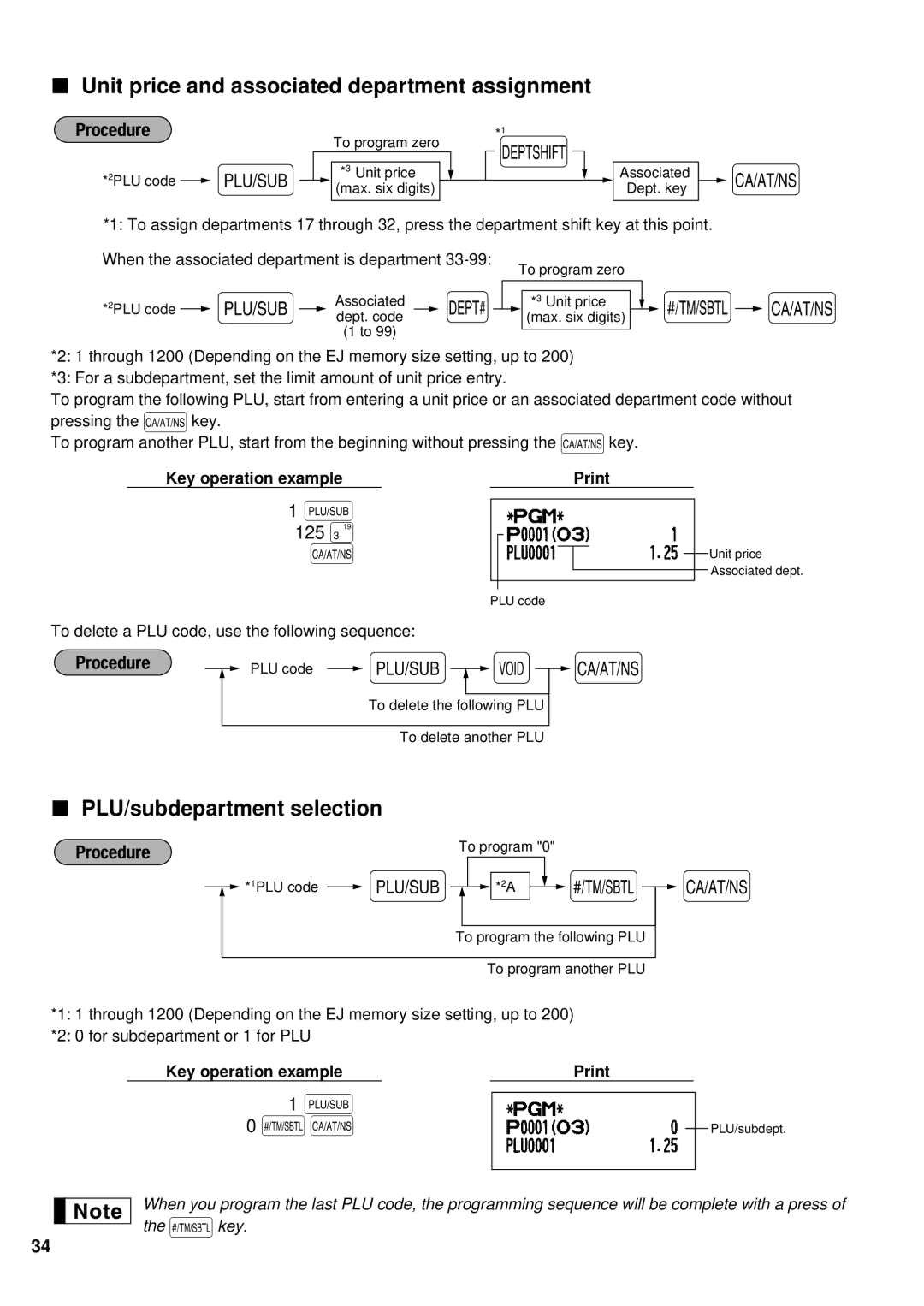 Sharp XE-A201 instruction manual Unit price and associated department assignment, PLU/subdepartment selection 