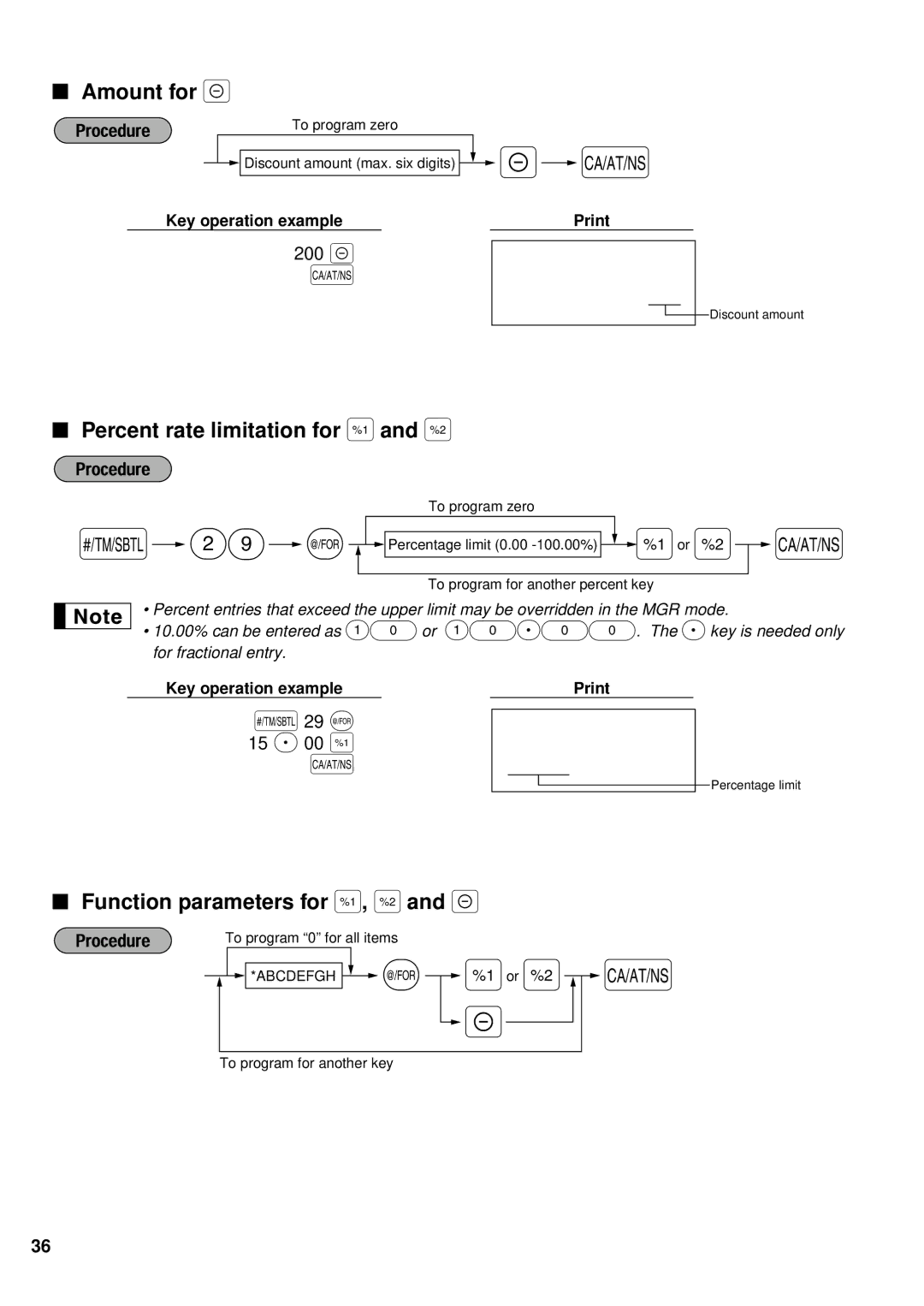 Sharp XE-A201 Amount for, Percent rate limitation for %and, Function parameters for %, &and, 200, 29 @ 15 P 00 % 