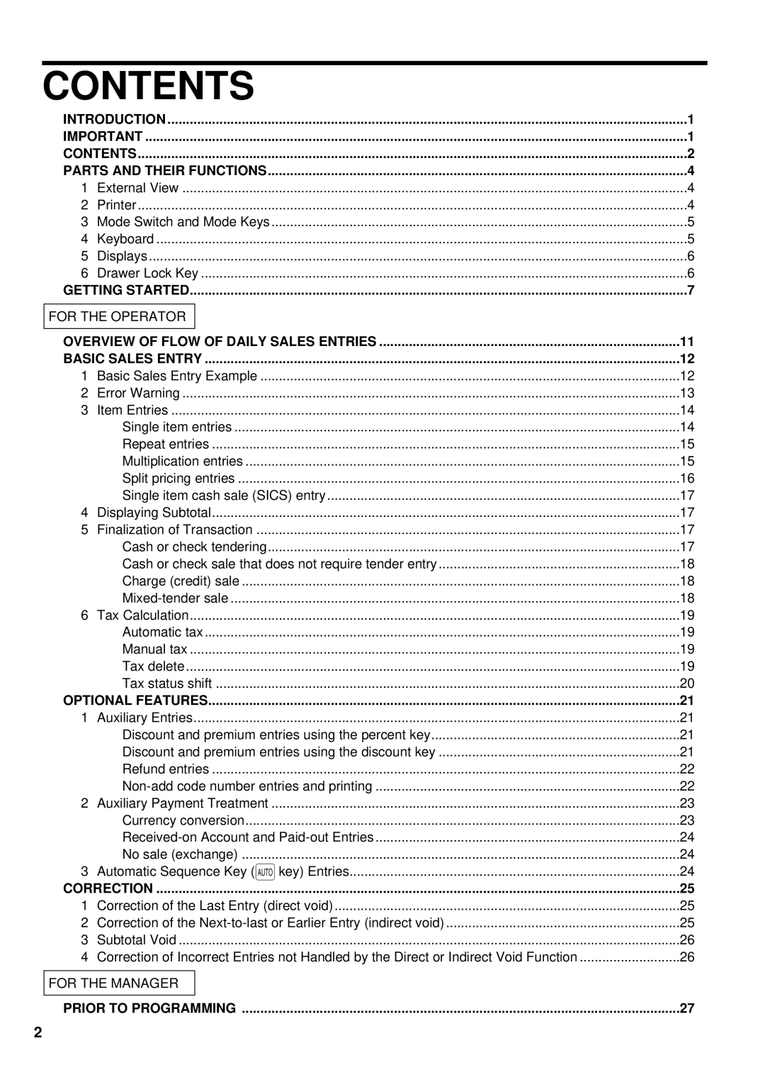 Sharp XE-A201 instruction manual Contents 