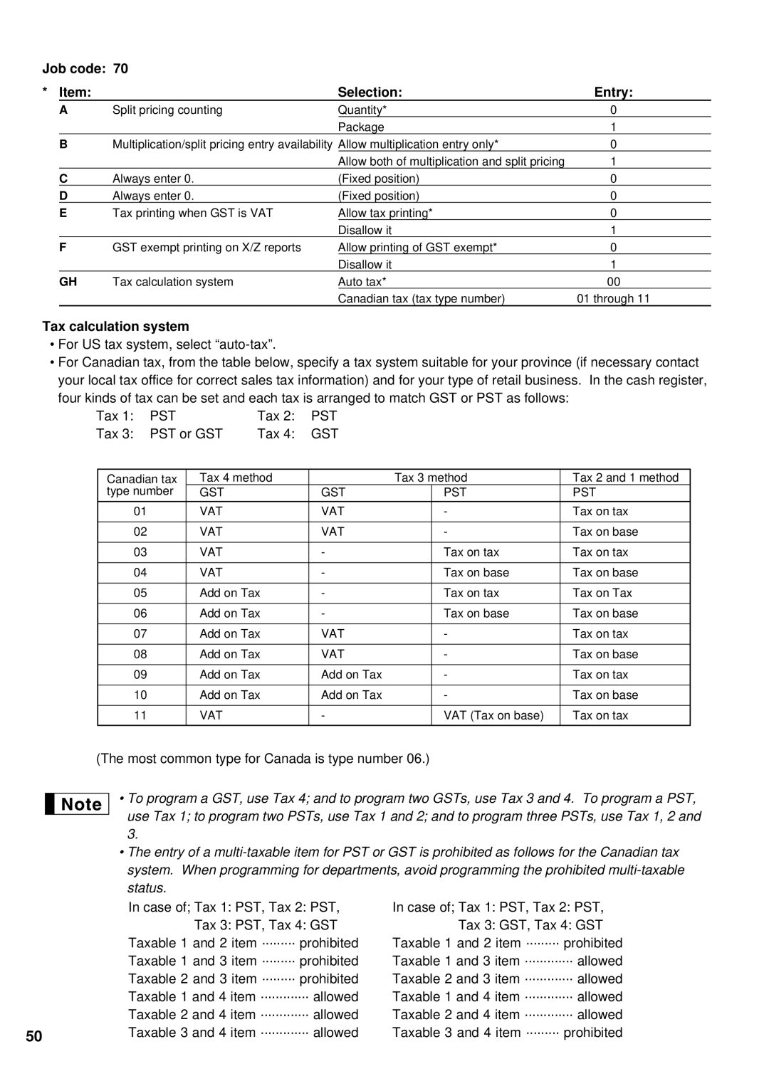 Sharp XE-A201 instruction manual Tax calculation system, Gst 