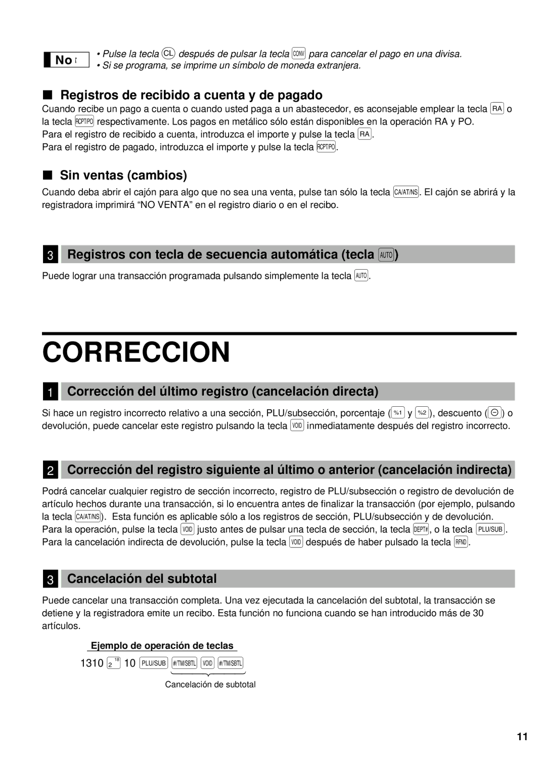 Sharp XE-A201 instruction manual Correccion 