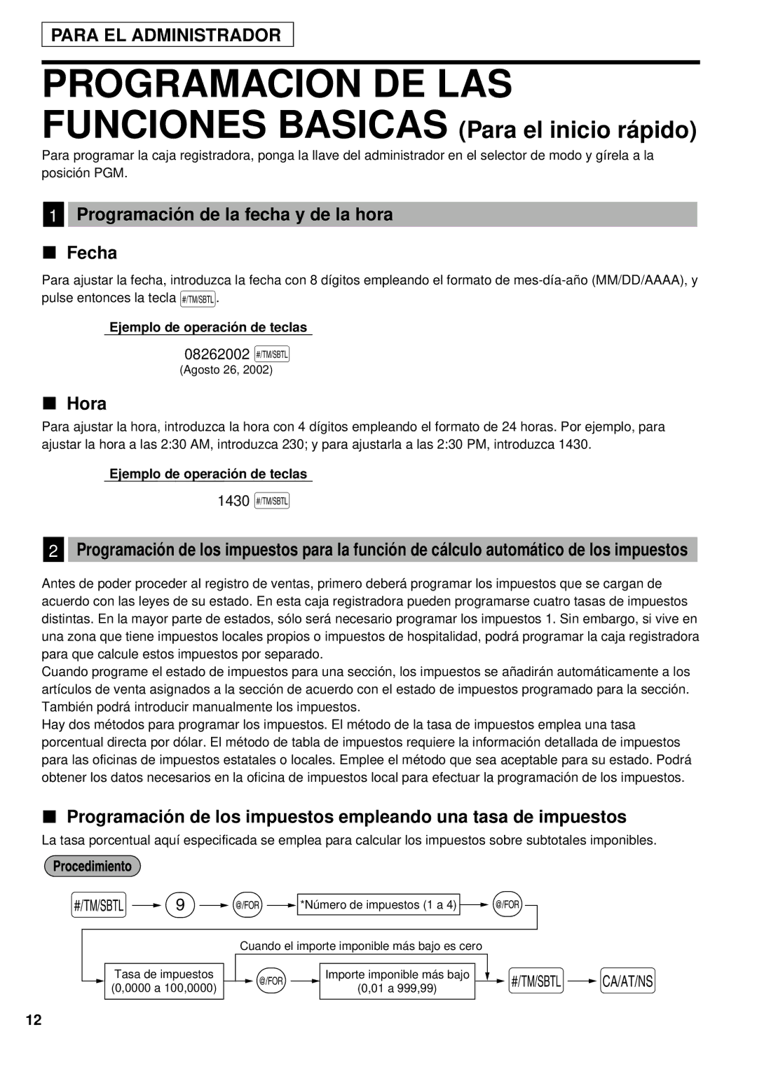 Sharp XE-A201 instruction manual Programacion DE LAS, Programación de la fecha y de la hora Fecha, Hora 