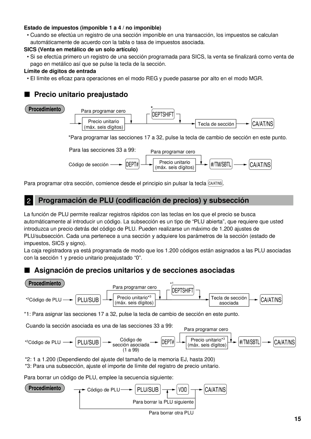 Sharp XE-A201 instruction manual Precio unitario preajustado, Programación de PLU codificación de precios y subsección 