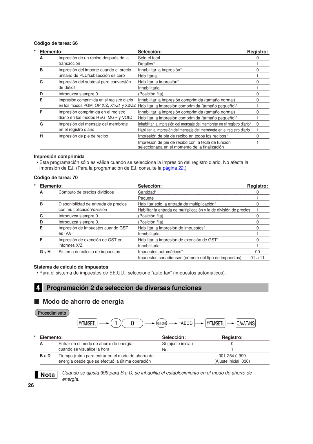 Sharp XE-A201 instruction manual Impresión comprimida, Sistema de cálculo de impuestos 