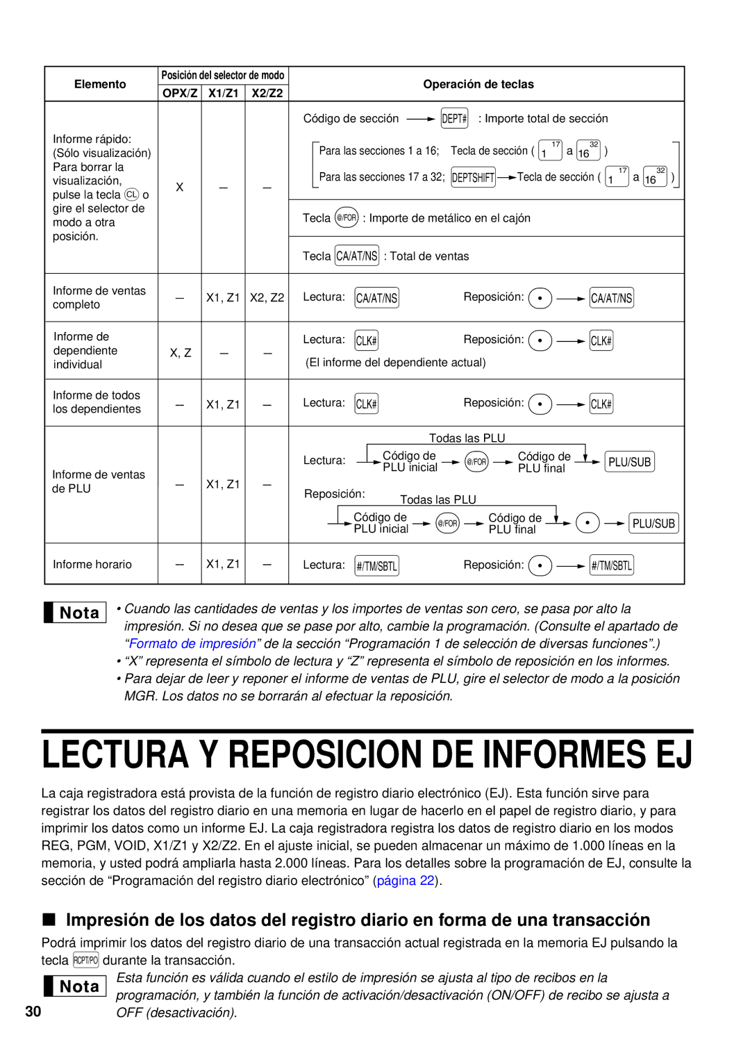 Sharp XE-A201 instruction manual Lectura Y Reposicion DE Informes EJ 