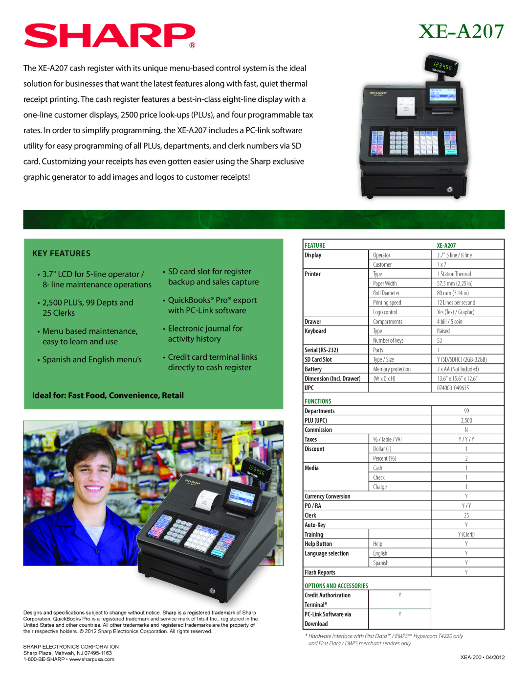 Sharp XE-A207 specifications Spanish and English menu’s, Electronic journal for activity history, Plu Upc, Po / Ra 