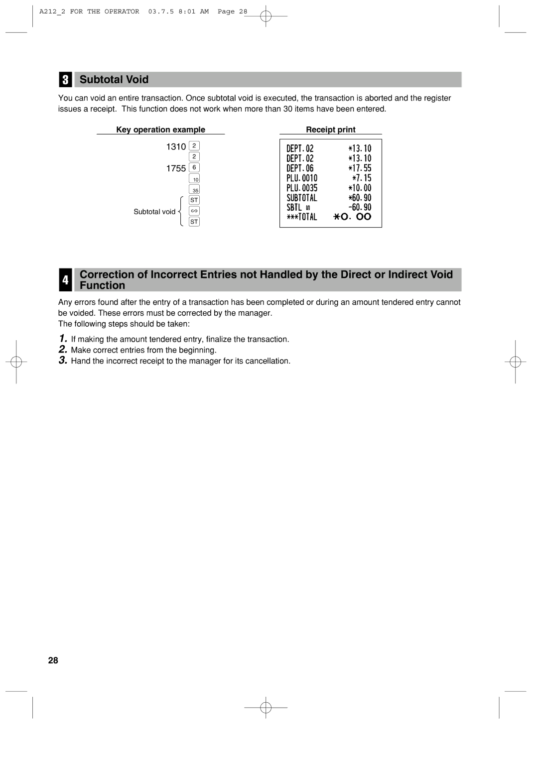 Sharp XE-A212 instruction manual Subtotal Void, 1310 1755 