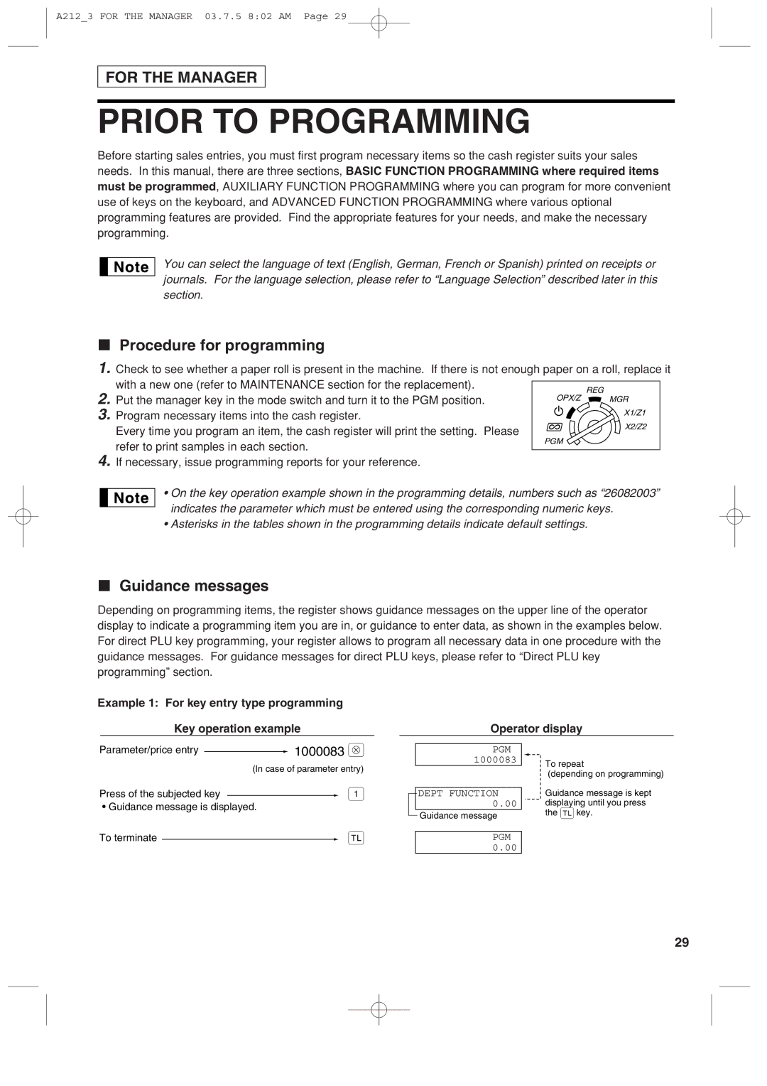 Sharp XE-A212 instruction manual Prior to Programming, Procedure for programming, Guidance messages 