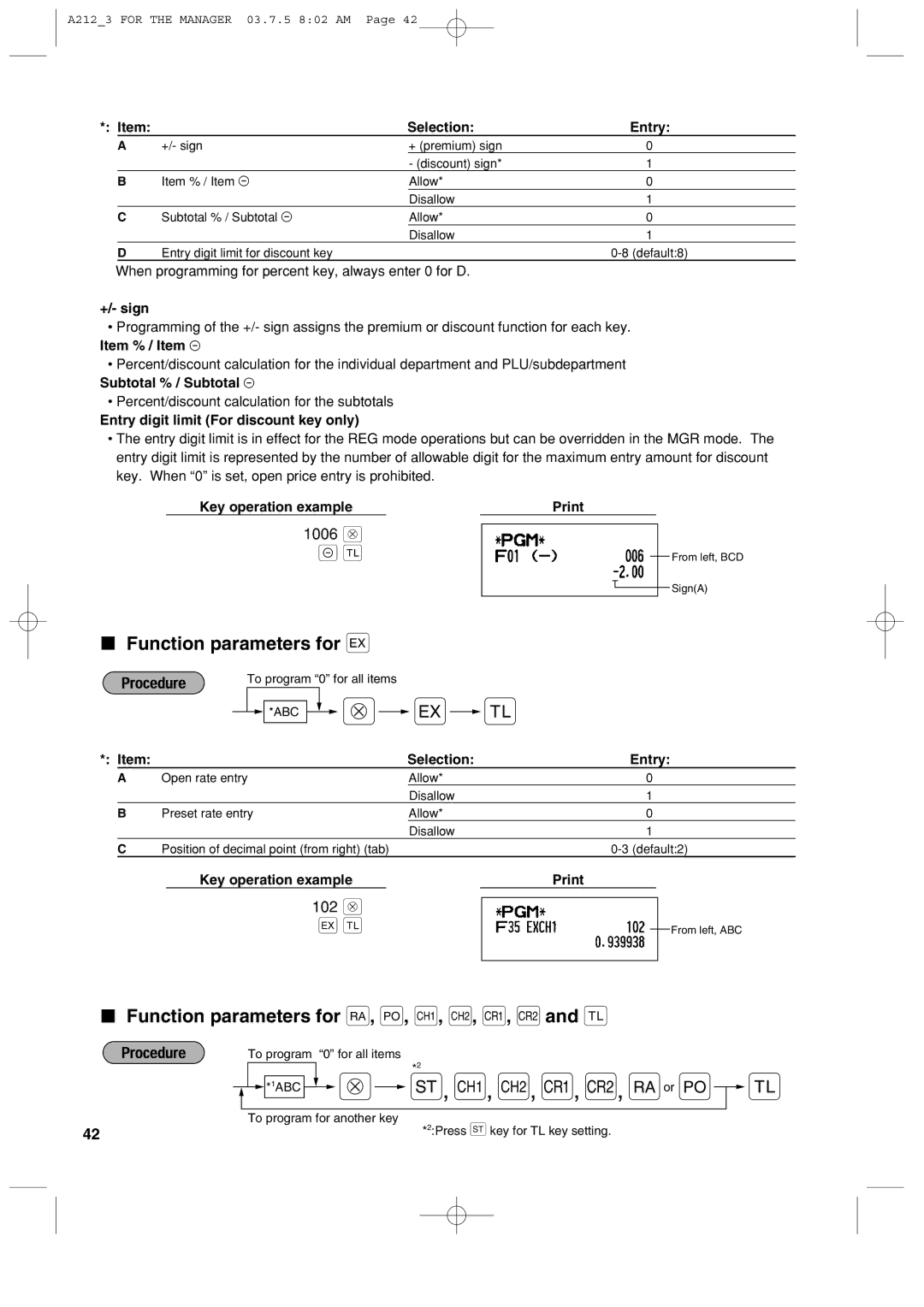 Sharp XE-A212 instruction manual Function parameters for r, o, X, Y, c, b and a, 1006 @, 102 @ 