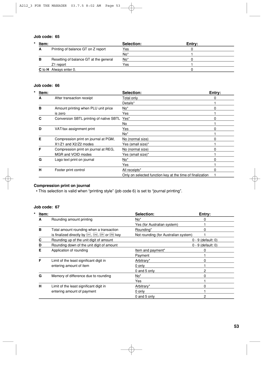 Sharp XE-A212 instruction manual Compression print on journal 