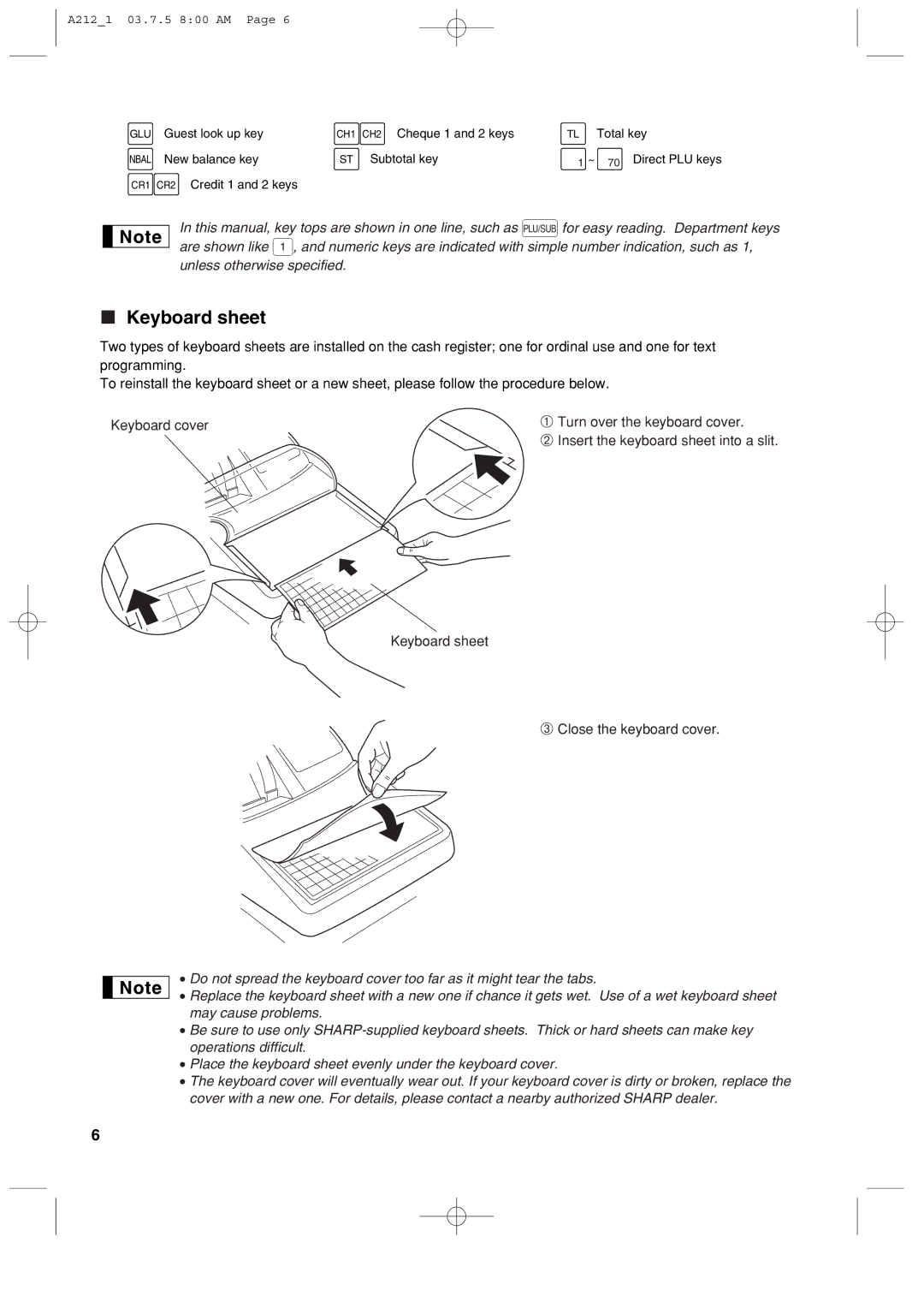 Sharp XE-A212 instruction manual Keyboard sheet 