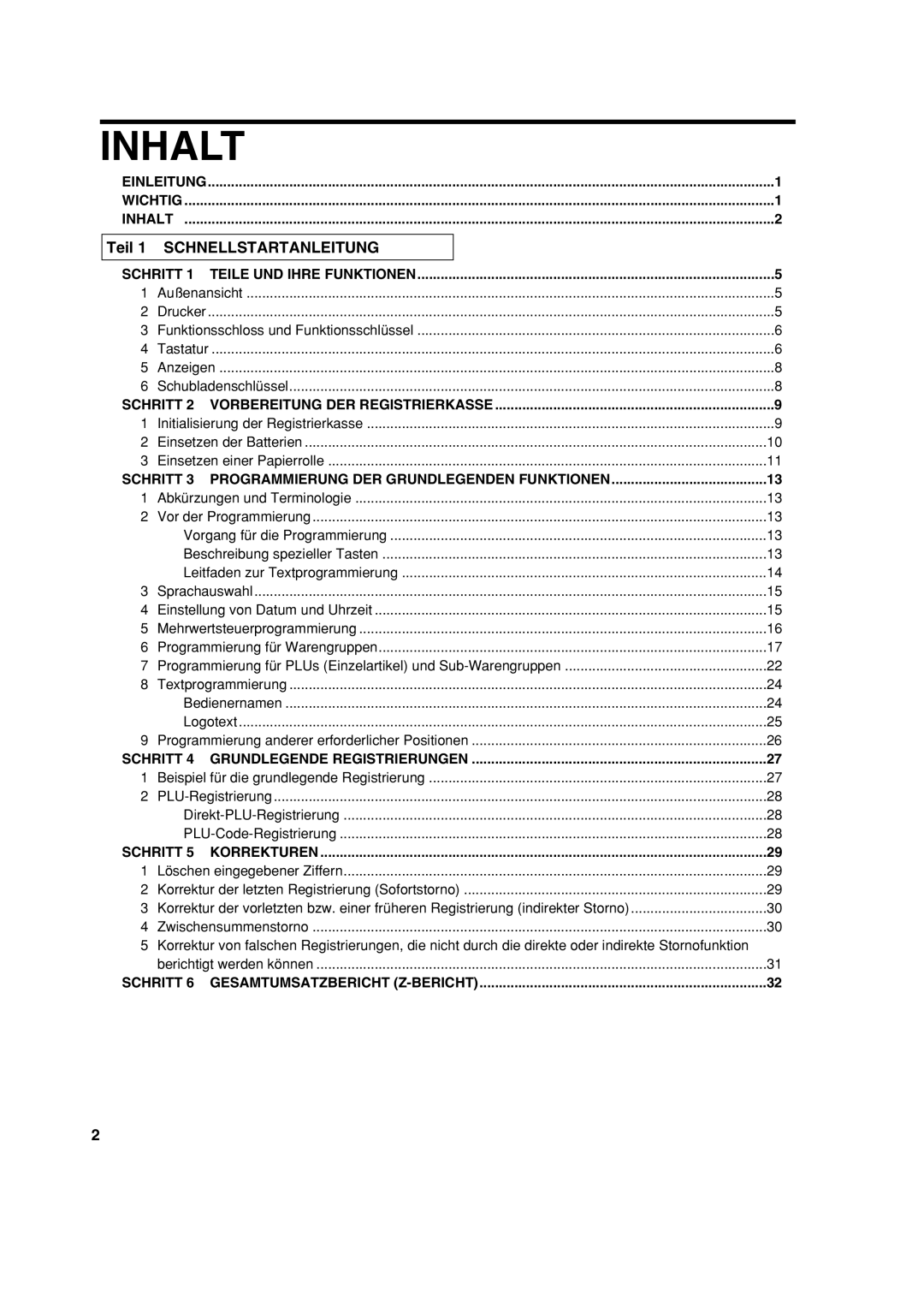 Sharp XE-A213 instruction manual Inhalt, Teil 