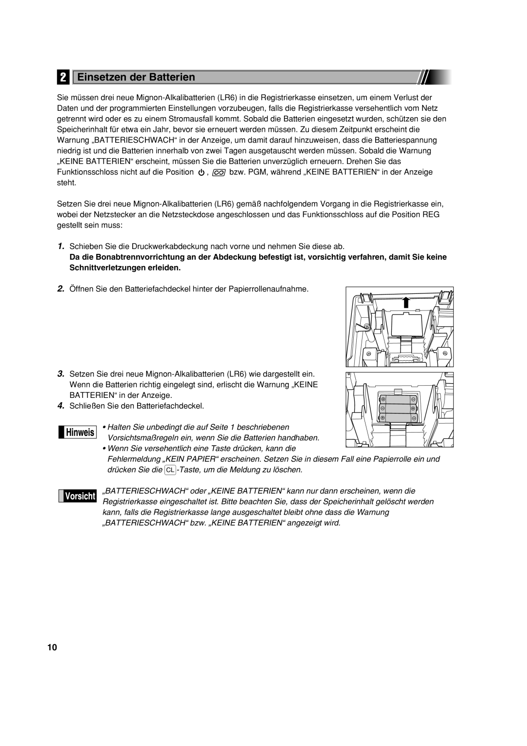 Sharp XE-A213 instruction manual Einsetzen der Batterien 