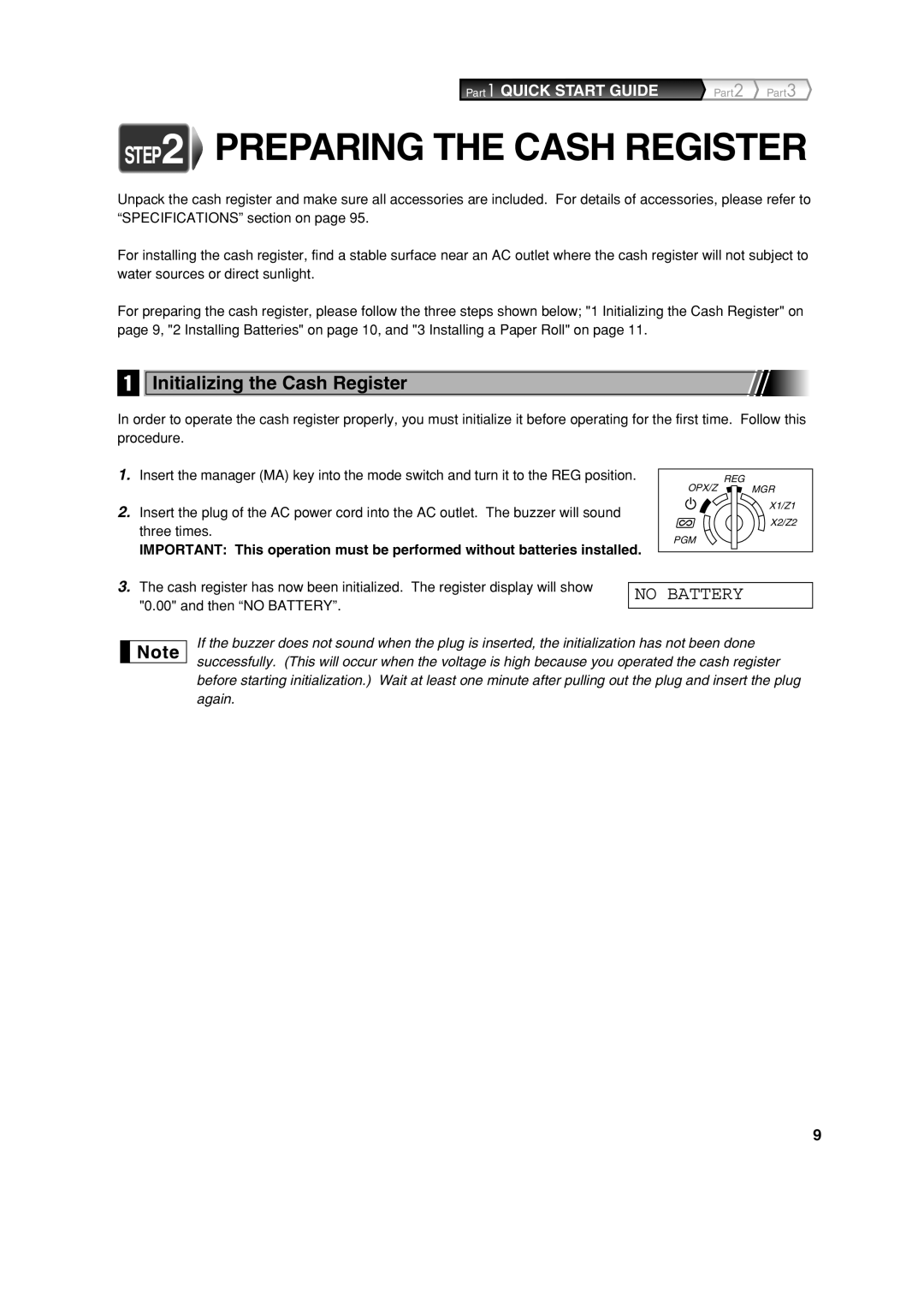 Sharp XE-A213 instruction manual Preparing the Cash Register, Initializing the Cash Register 