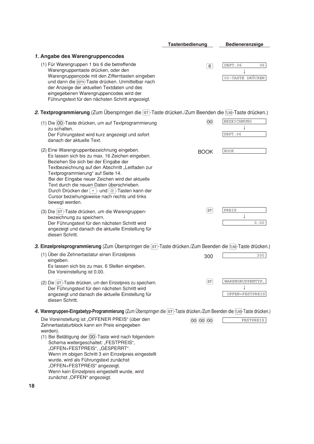 Sharp XE-A213 instruction manual Angabe des Warengruppencodes, Über die Zehnertastatur einen Einzelpreis, Eingeben 