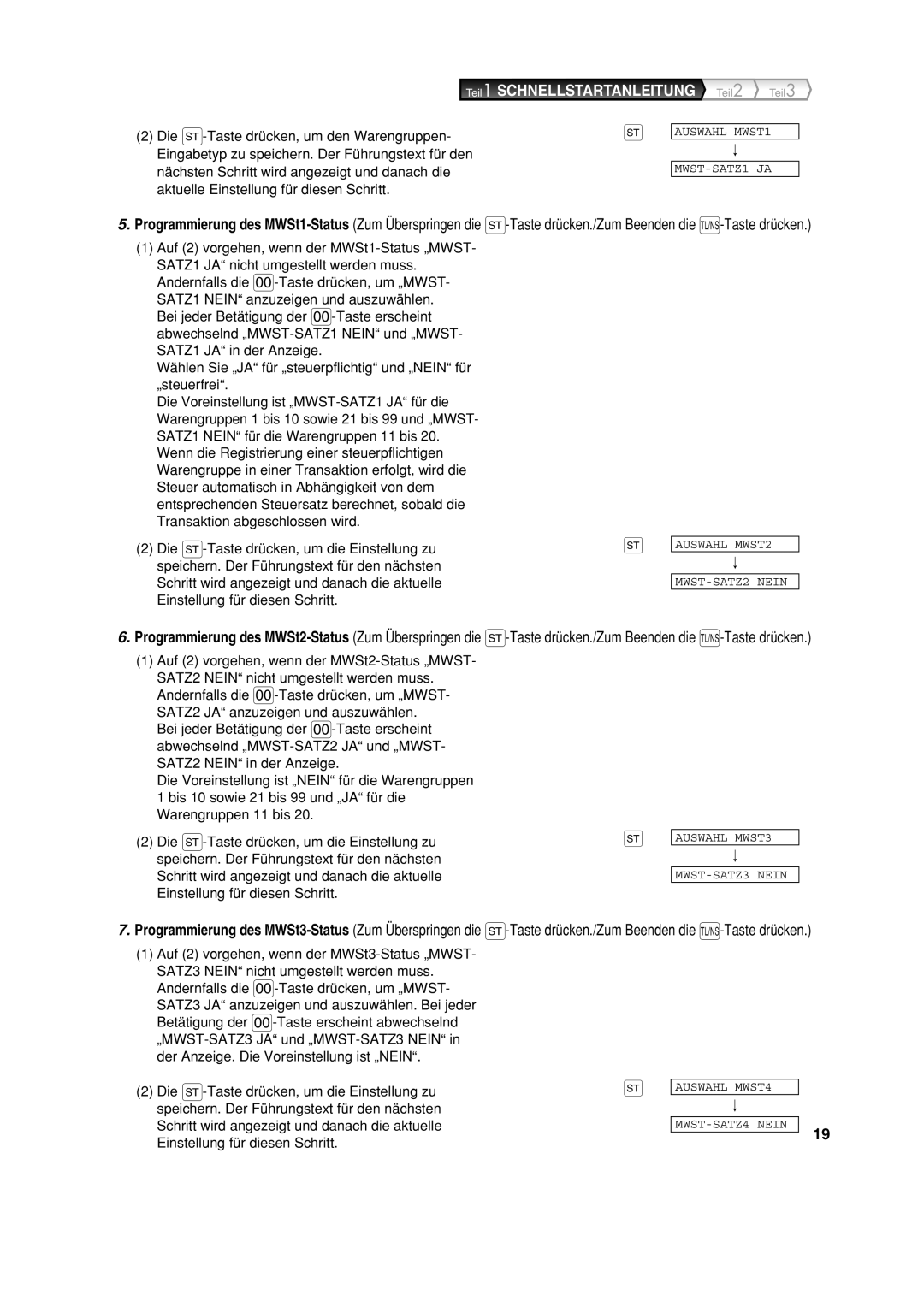 Sharp XE-A213 instruction manual Auswahl MWST1 MWST-SATZ1 JA 