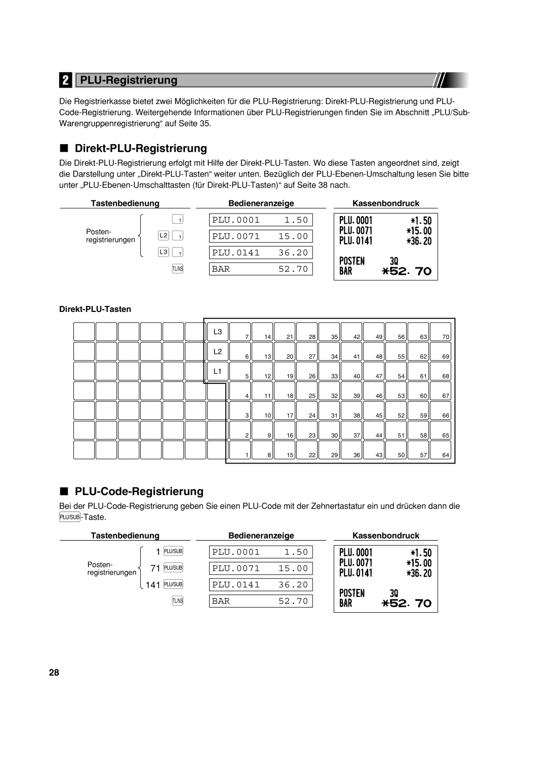 Sharp XE-A213 instruction manual Direkt-PLU-Registrierung, PLU-Code-Registrierung, 141 p 