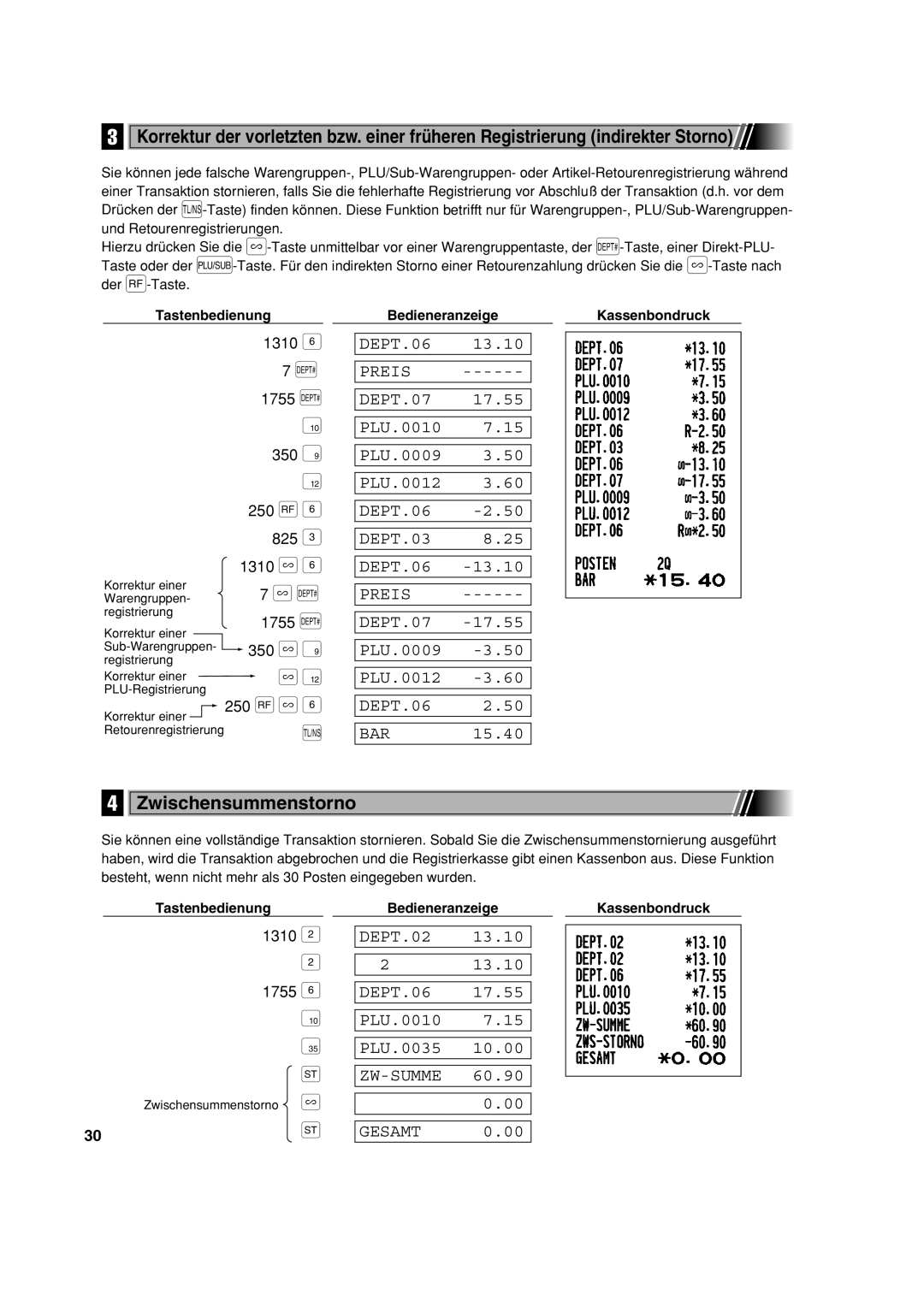 Sharp XE-A213 instruction manual Zwischensummenstorno, Gesamt 