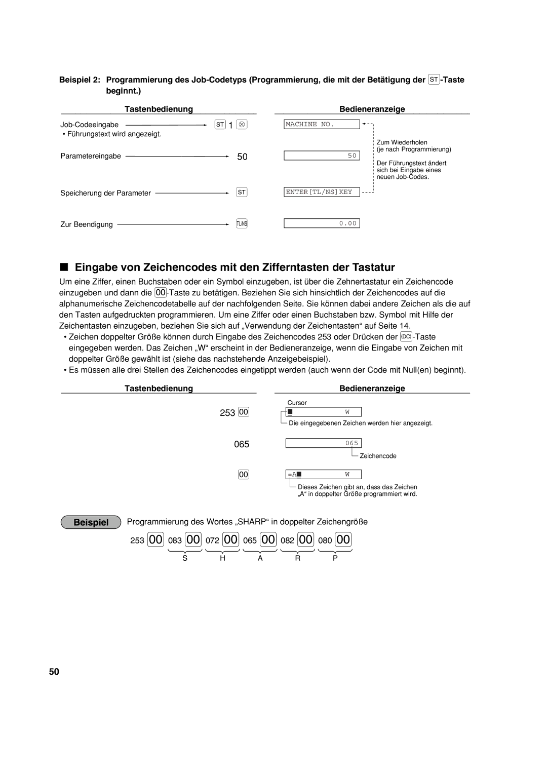 Sharp XE-A213 instruction manual Eingabe von Zeichencodes mit den Zifferntasten der Tastatur, 253 065 