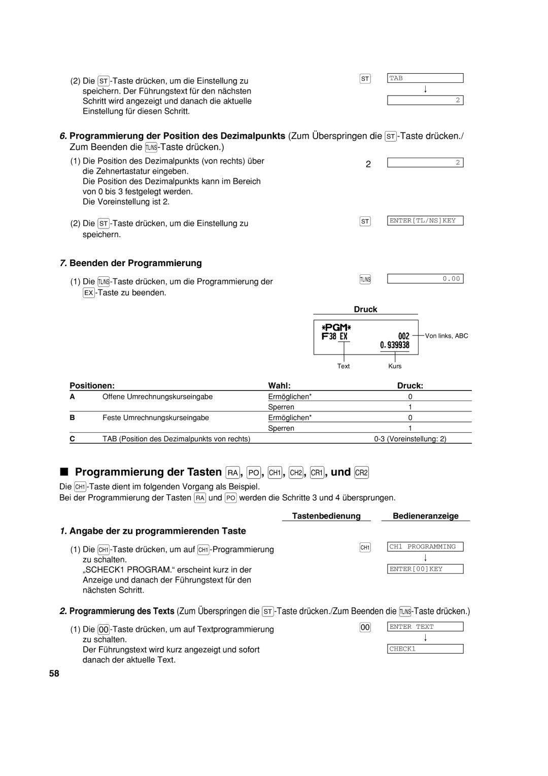 Sharp XE-A213 instruction manual Programmierung der Tasten r, o, X, Y, c, und b, Zum Beenden die A-Taste drücken 