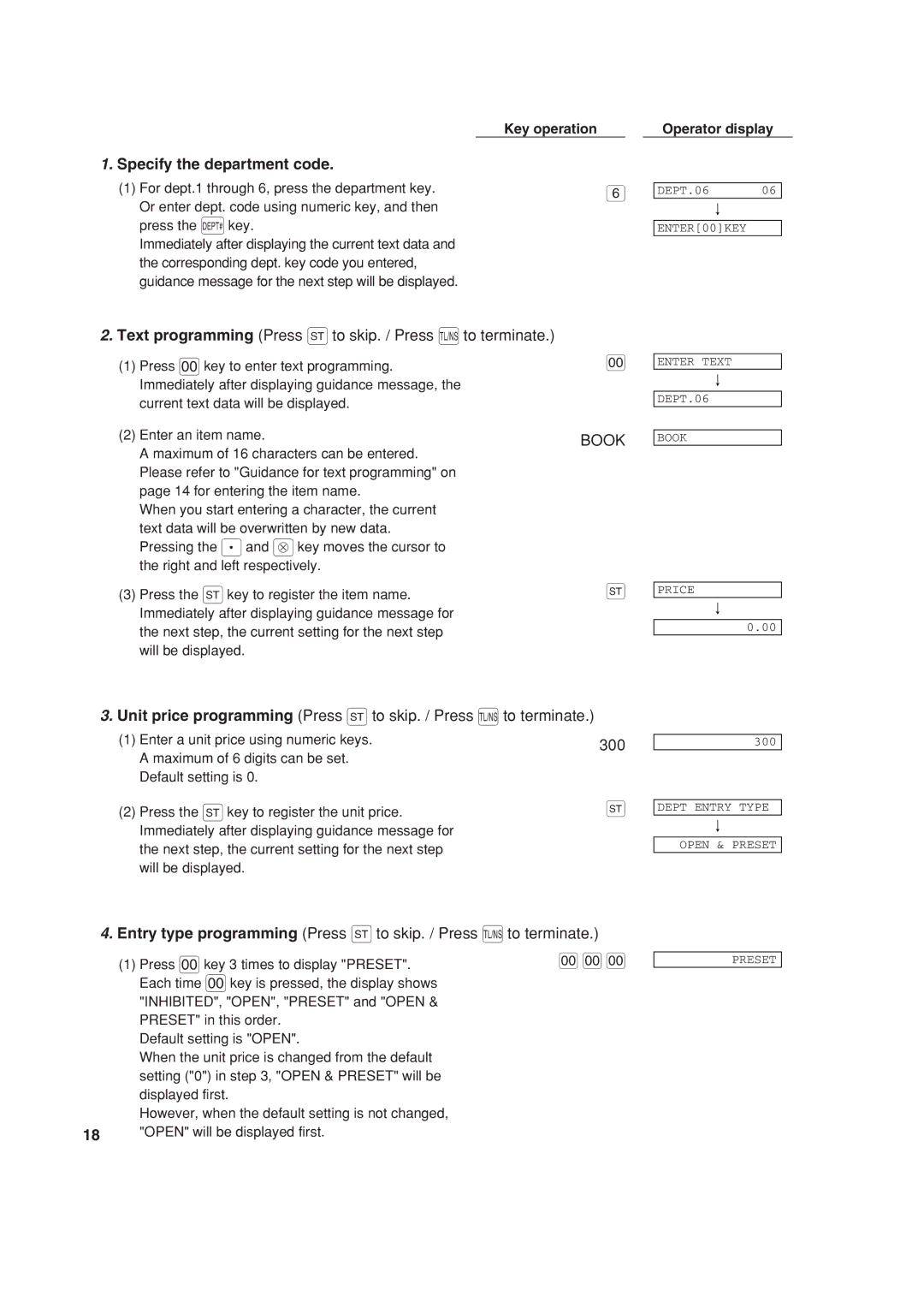 Sharp XE-A213 instruction manual Specify the department code, Text programming Press s to skip. / Press a to terminate, 300 