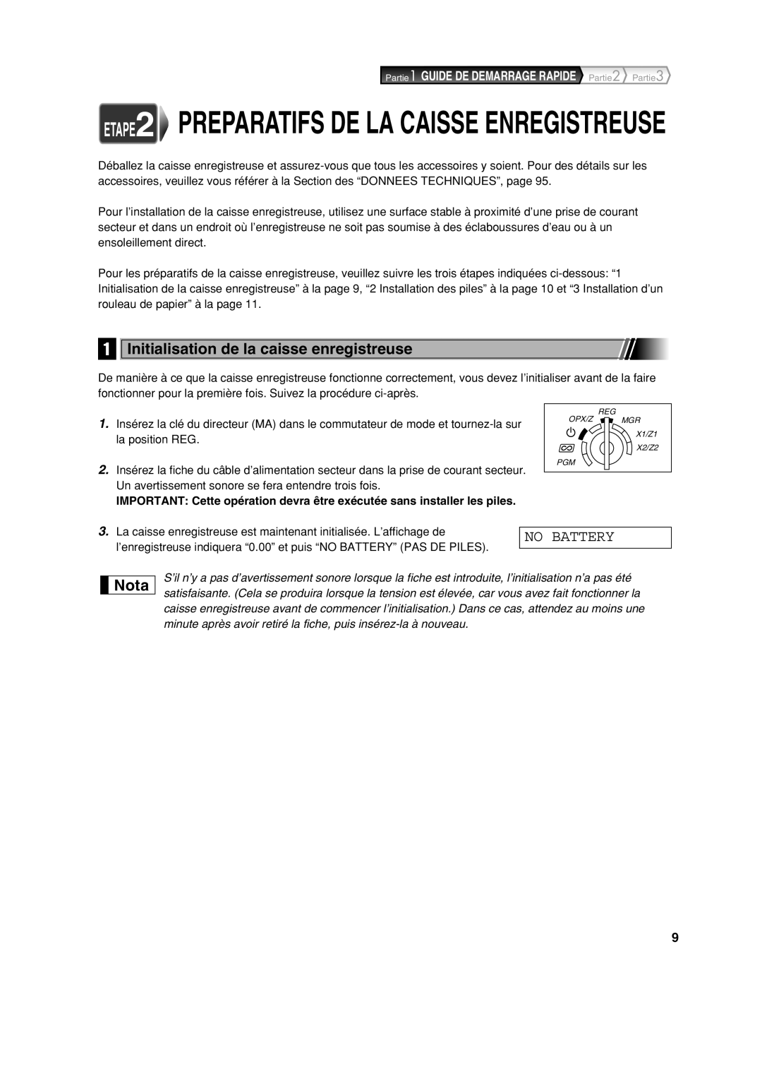 Sharp XE-A213 instruction manual ETAPE2 Preparatifs DE LA Caisse Enregistreuse, Initialisation de la caisse enregistreuse 