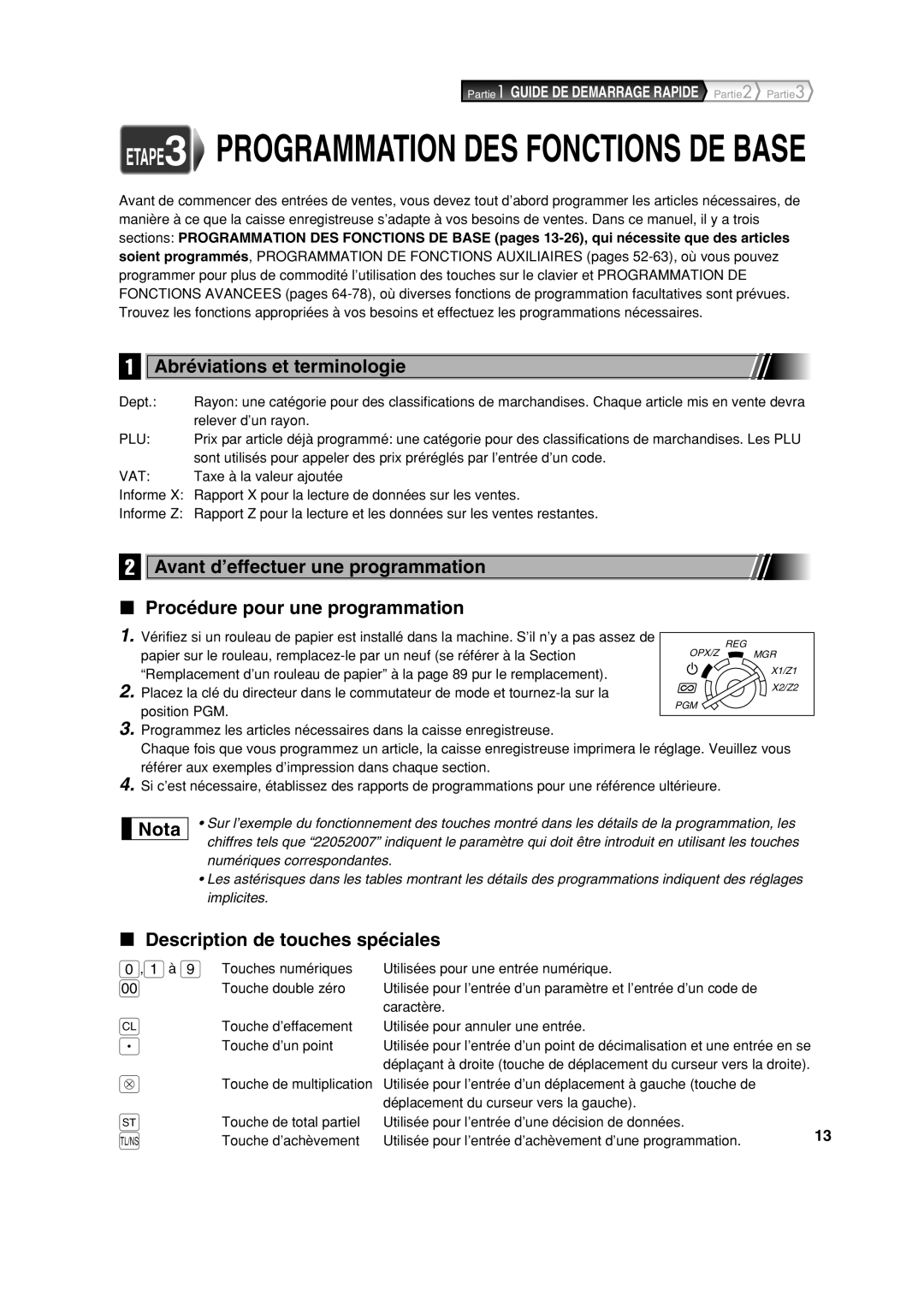 Sharp XE-A213 instruction manual Abréviations et terminologie, Description de touches spéciales, Dept, Relever d’un rayon 