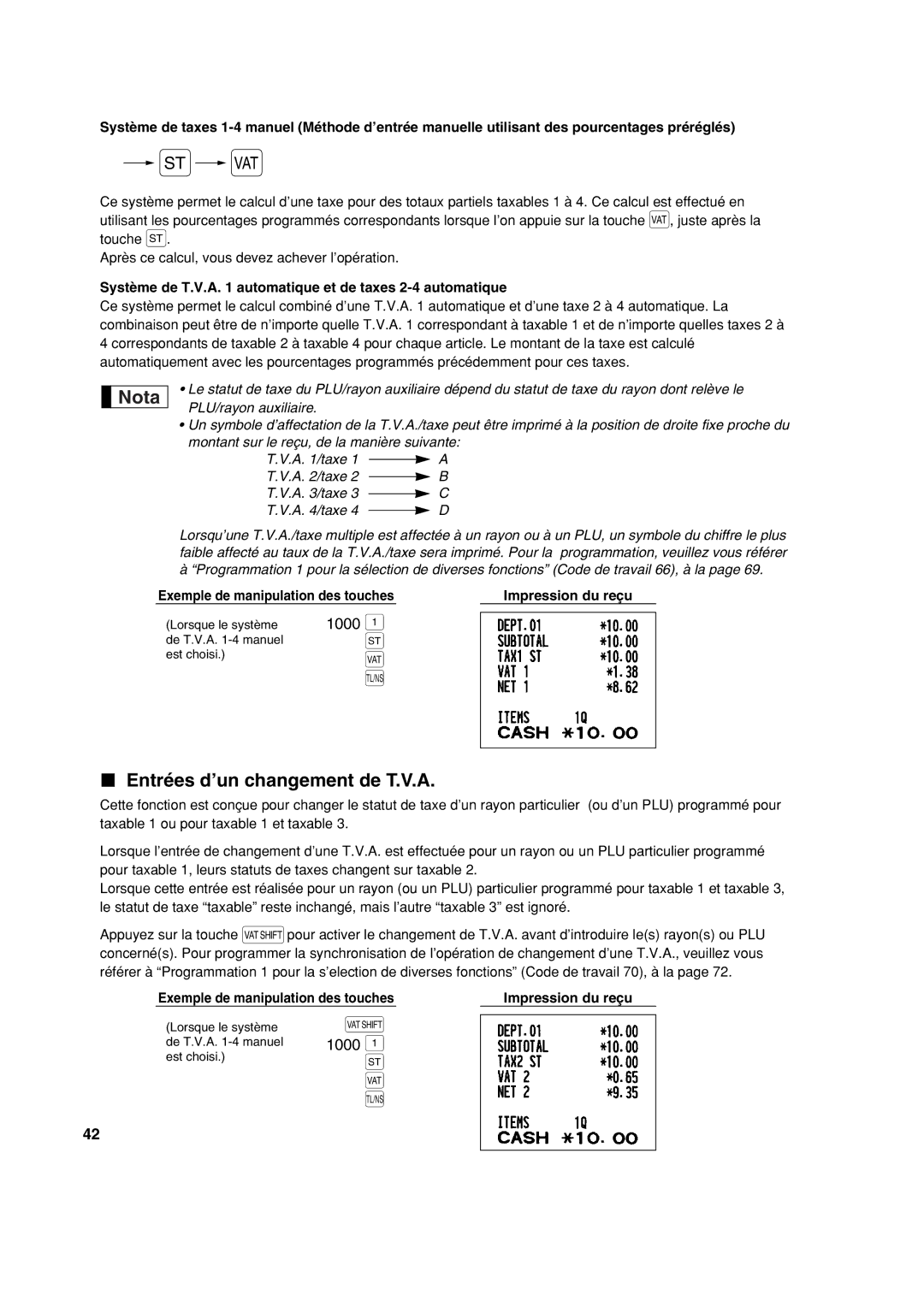 Sharp XE-A213 instruction manual Entrées d’un changement de T.V.A, Système de T.V.A automatique et de taxes 2-4 automatique 