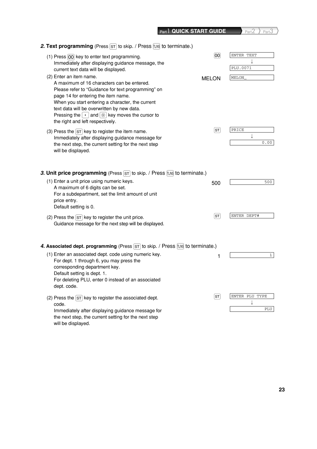 Sharp XE-A213 instruction manual Text programming Press sto skip. / Press a to terminate, 500 