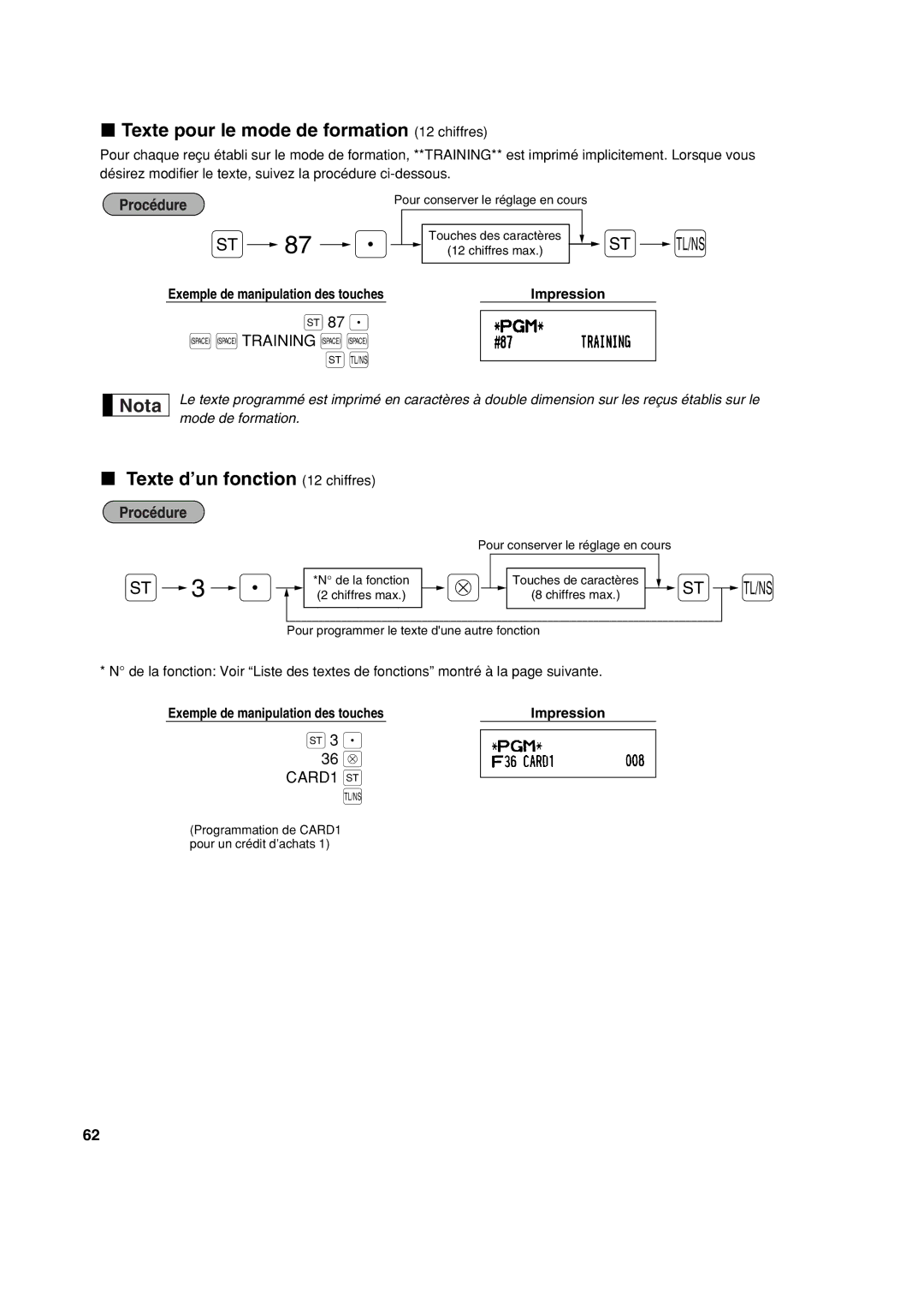 Sharp XE-A213 instruction manual Texte pour le mode de formation 12 chiffres, Texte d’un fonction 12 chiffres 