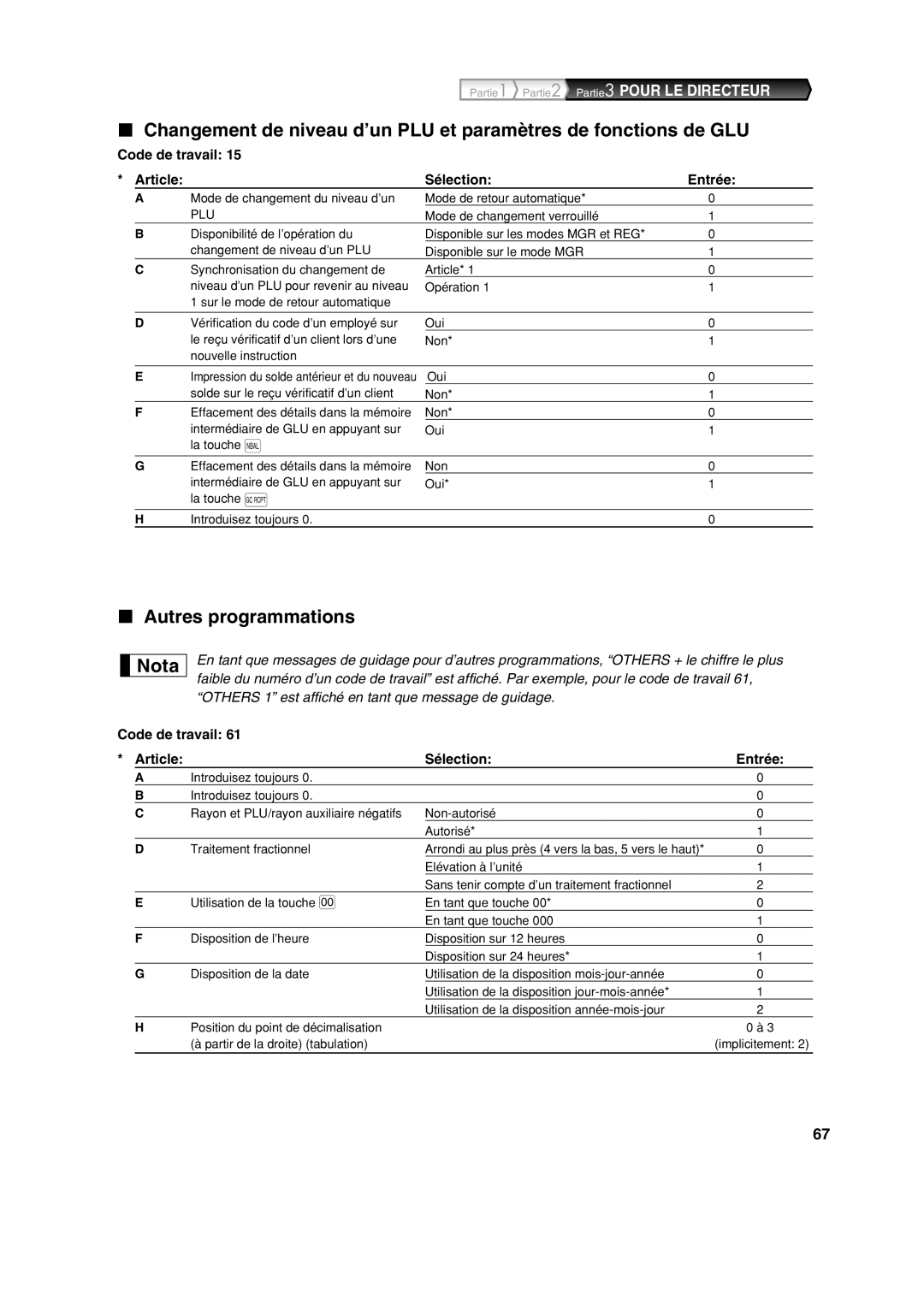 Sharp XE-A213 instruction manual Autres programmations Nota 