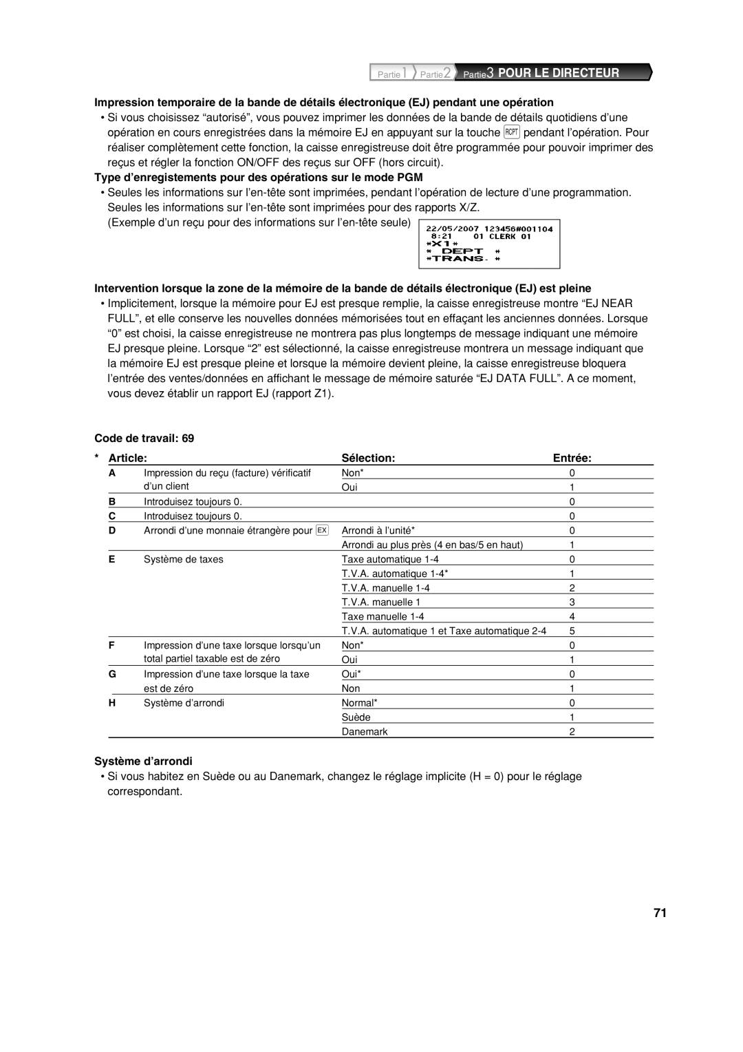 Sharp XE-A213 instruction manual Type d’enregistements pour des opérations sur le mode PGM, Système d’arrondi 