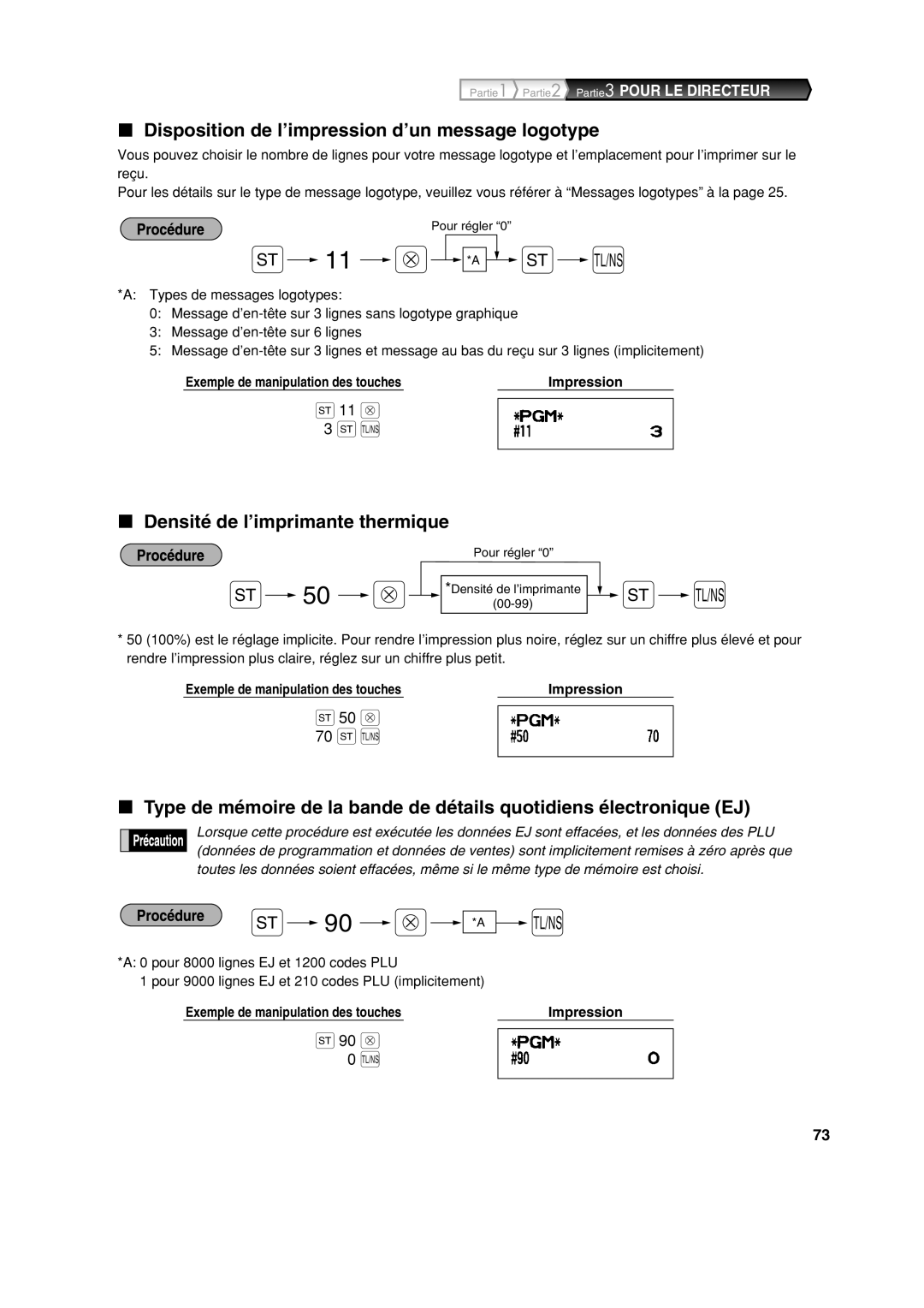 Sharp XE-A213 instruction manual Disposition de l’impression d’un message logotype, Densité de l’imprimante thermique 